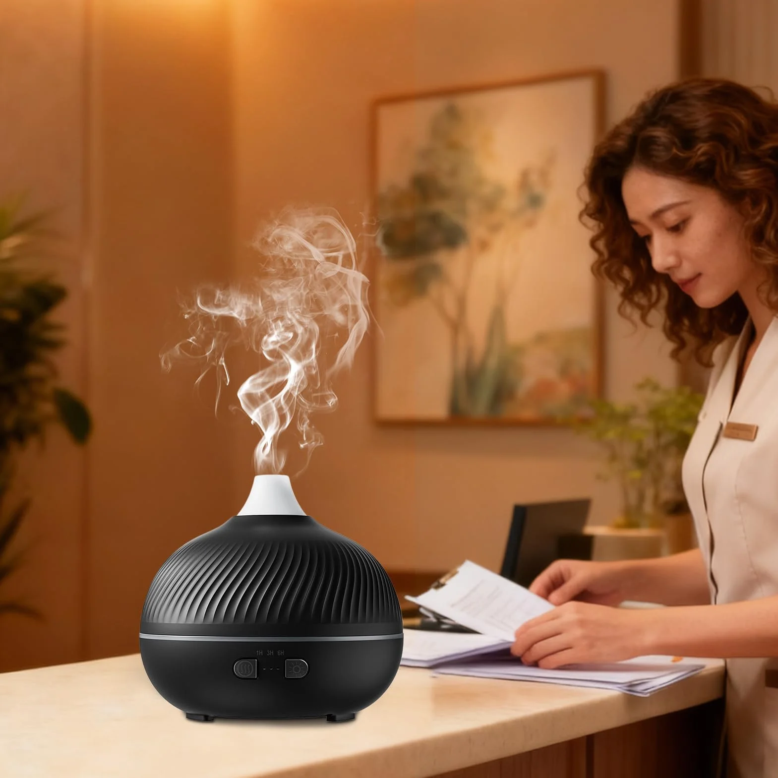 Electric Oil Diffuser - USB Plug-In Quiet Humidifier with Timer for Home | Sleek Design with LED Light, Aromatherapy Essentialed Oil Diffuser for Living Room Fireplace Desk Hotel Spa Meditation Room