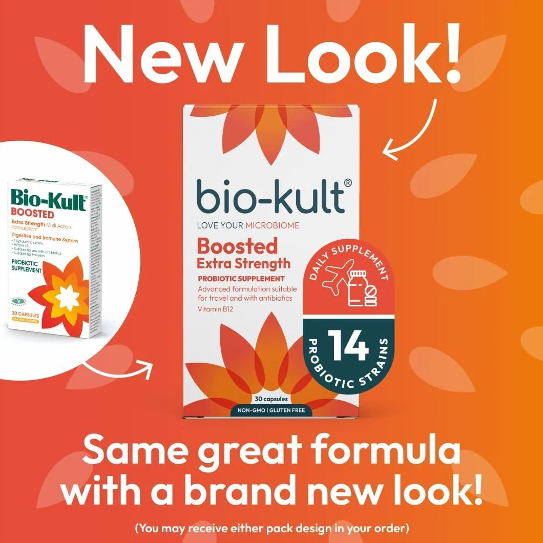 BioKult Boosted – 4 x stężenie oryginalnego probiotyku BioKult + witamina B12 – dla wsparcia układu odpornościowego – 30 kapsułek
