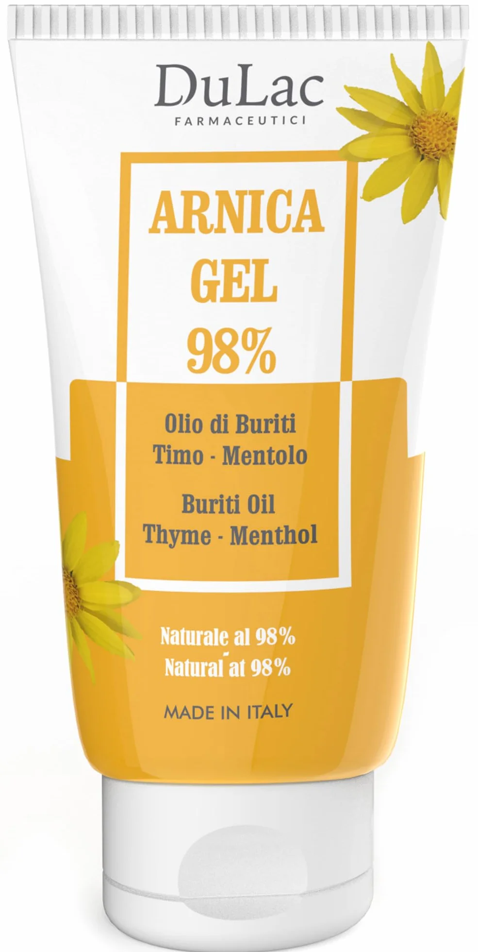 DuLàc, Żel z Arniką 98% z Olejkiem Buriti, Tymiankiem i Mentolem, Odpowiedni do Masażu Skóry Mięśni i Stawów, Testowany Dermatologicznie, Testowany na Nikiel, Wyprodukowany we Włoszech, 50 ml