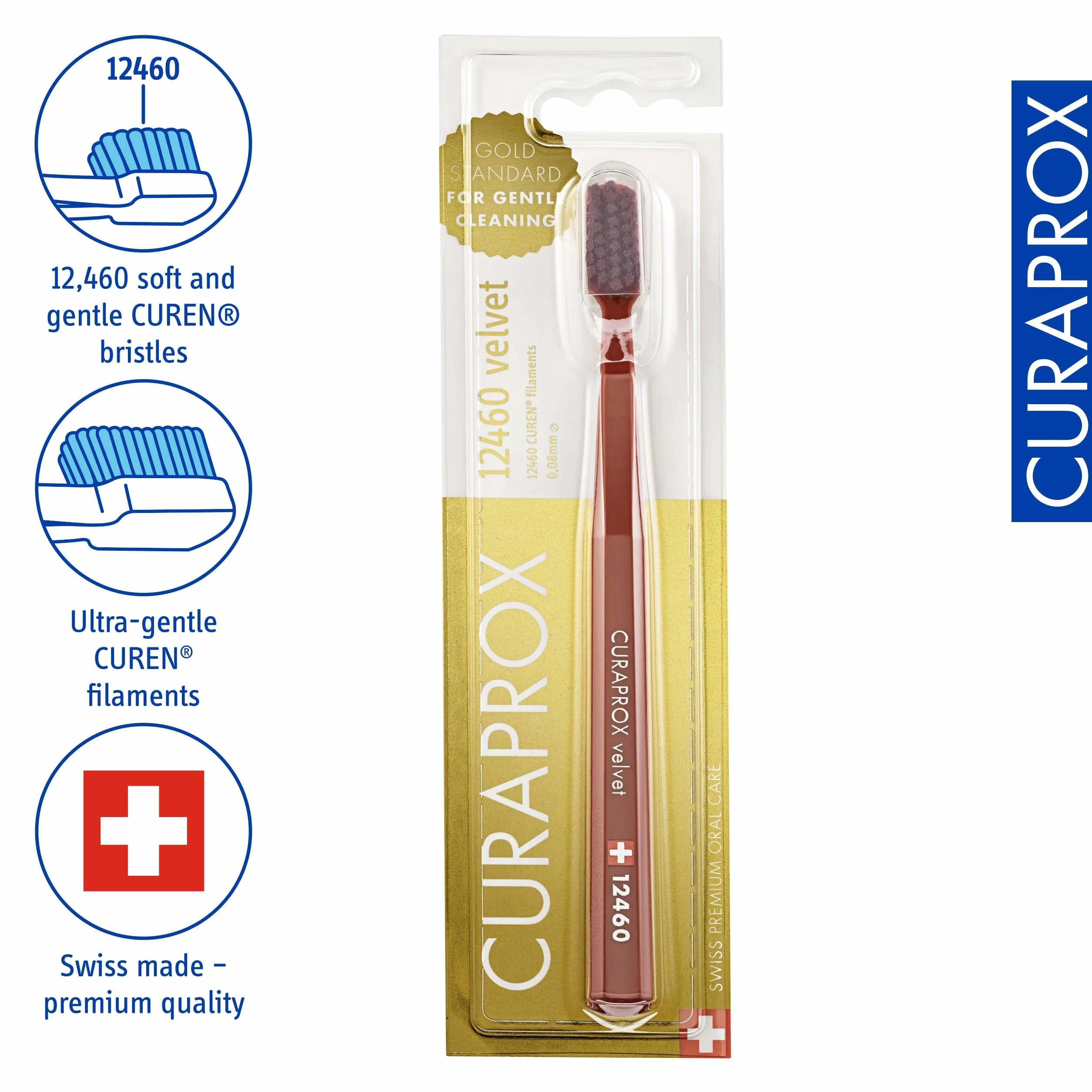 Curaprox CS 12460 aksamitna miękka szczoteczka do zębów wrażliwa Ultra delikatne czyszczenie 12 460 filamentami Miedź Czerwono-bordowa
