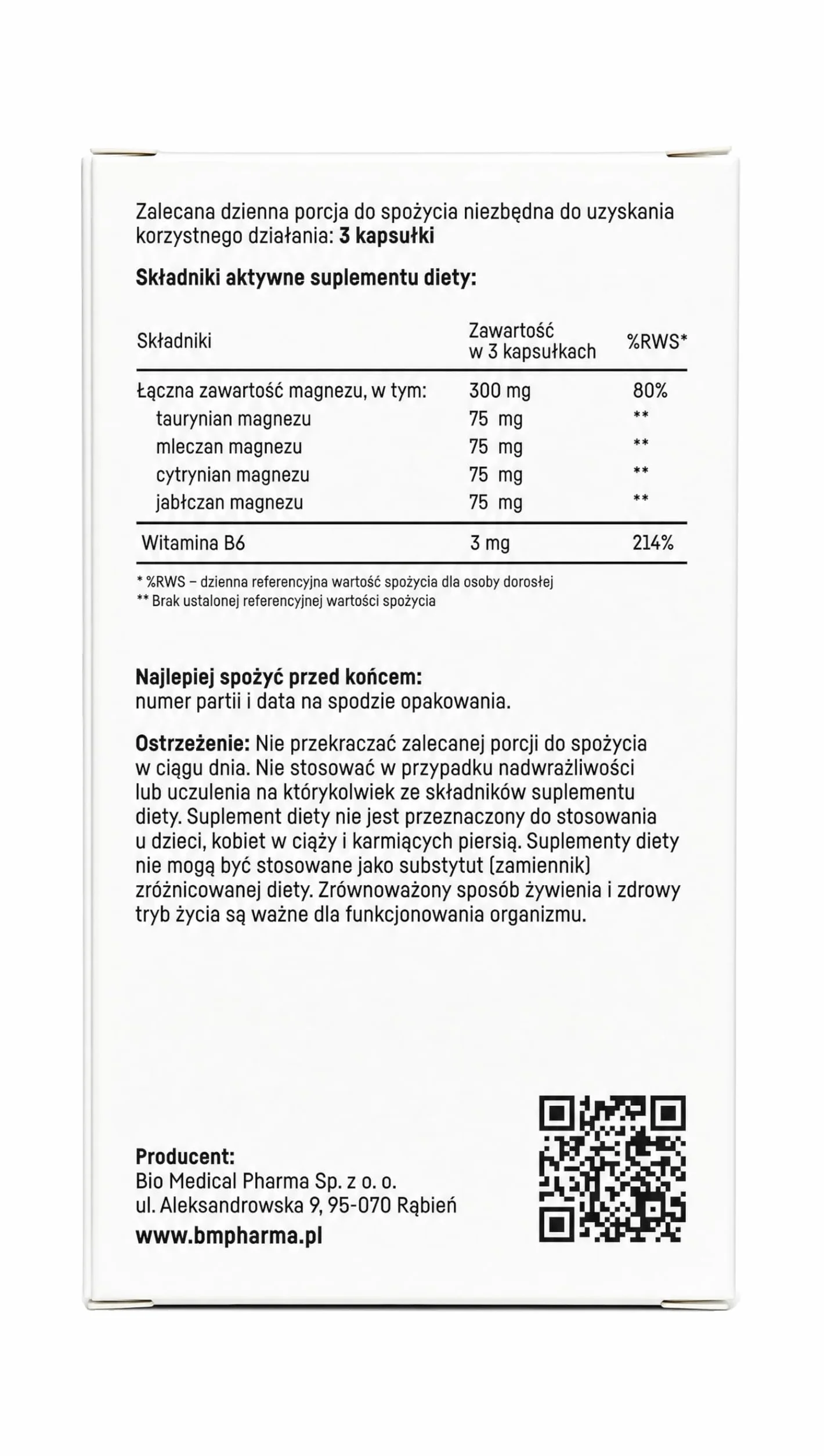 Magnez B6 – 4 Formy Organiczne: Taurynian, Cytrynian, Jabłczan, Mleczan – Przyczynia się do Prawidłowej Czynności Mięśni i Zmniejszenia Zmęczenia – Wegański, Bez Tlenku (90 Kapsułek)