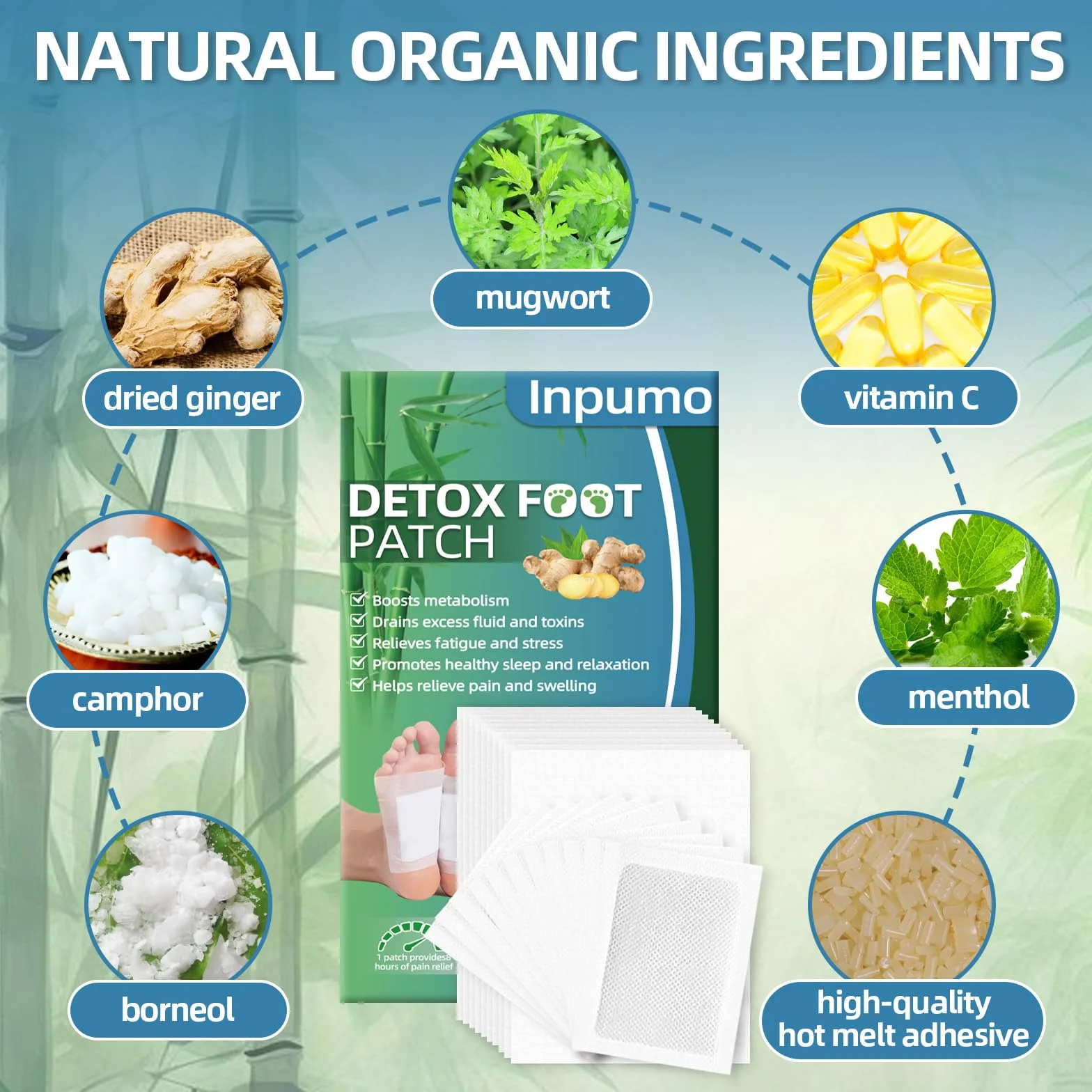 Inpumo Detox plastry do stóp, naturalne plastry detoksykujące, 30 sztuk
