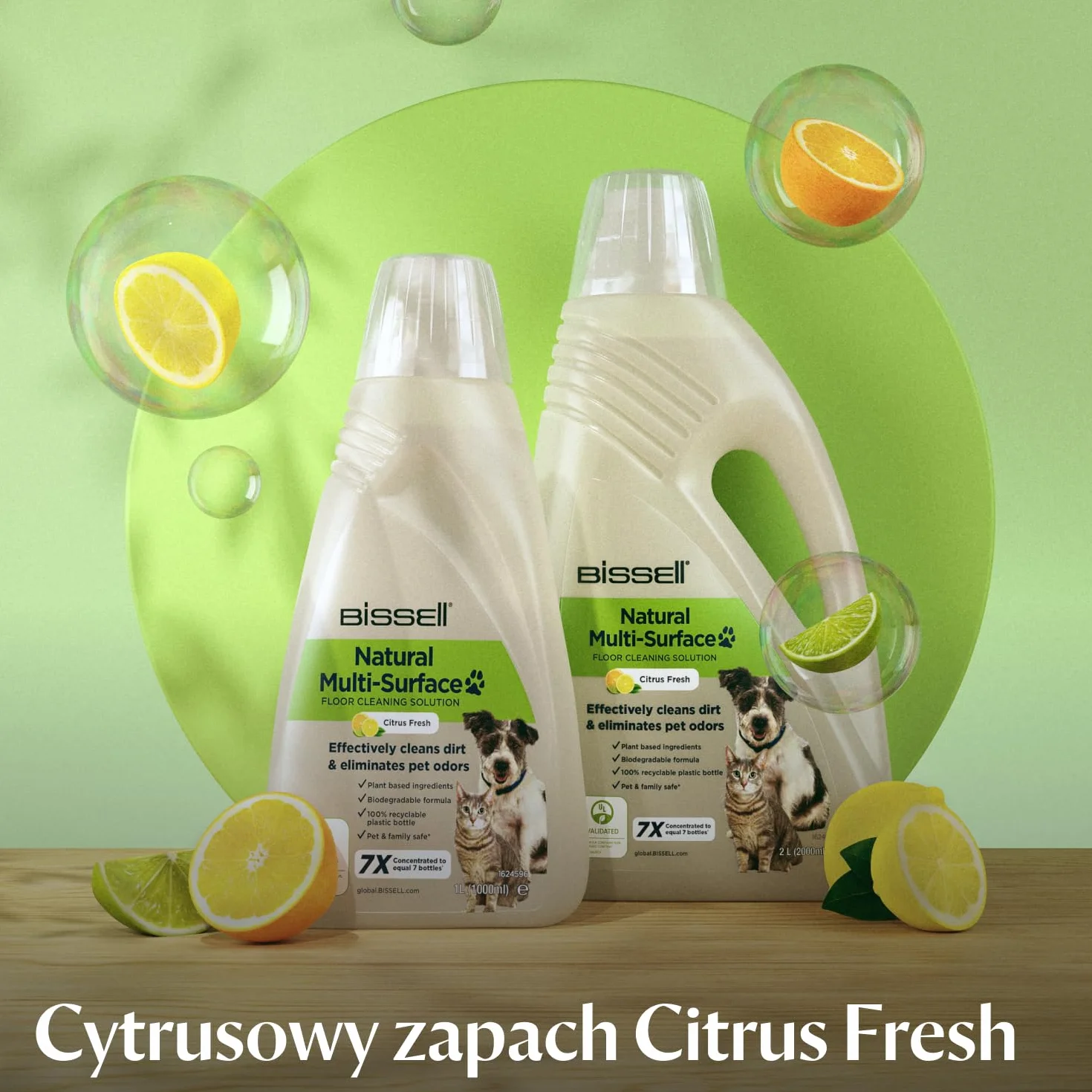 BISSELL Natural Pet Multi-Surface Floor Cleaning Solution, do urządzeń BISSELL CrossWave i SpinWave, 1 l, przyjazna dla zwierząt formuła do codziennego czyszczenia szczelnych, twardych podłóg, 3122