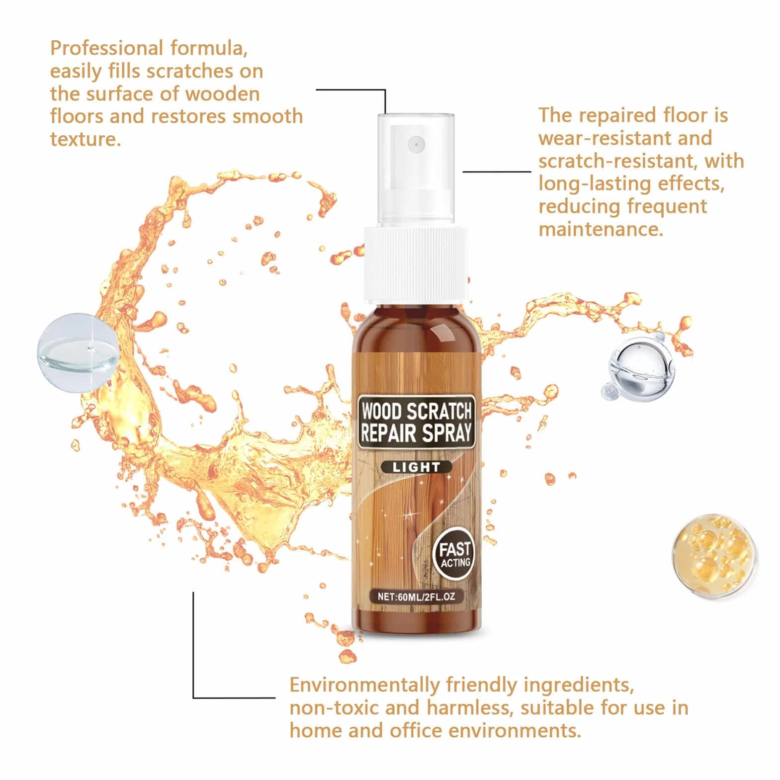 Wood Scratch Repair, Instant Fix Scratch Remover Spray, Floor Polish And Restorer, Perfect For Furniture With Natural Shine And Protective Layer For Home Surfaces, Easy Spray Design