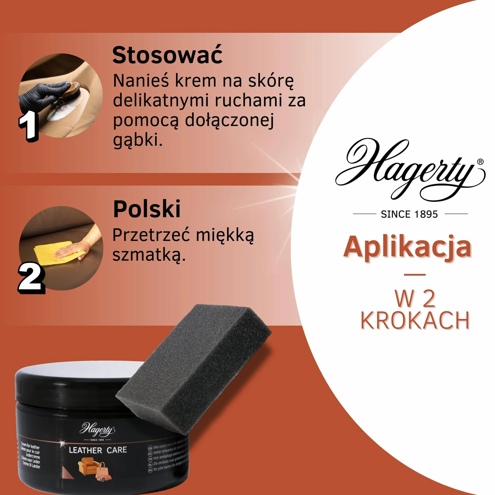 Hagerty Leather Care krem do skór bezbarwny 250 ml I Skuteczny krem ochronny do skór do czyszczenia i pielęgnacji torebek pasków akcesoriów siedzeń samochodowych itd I w zestawie z gąbką