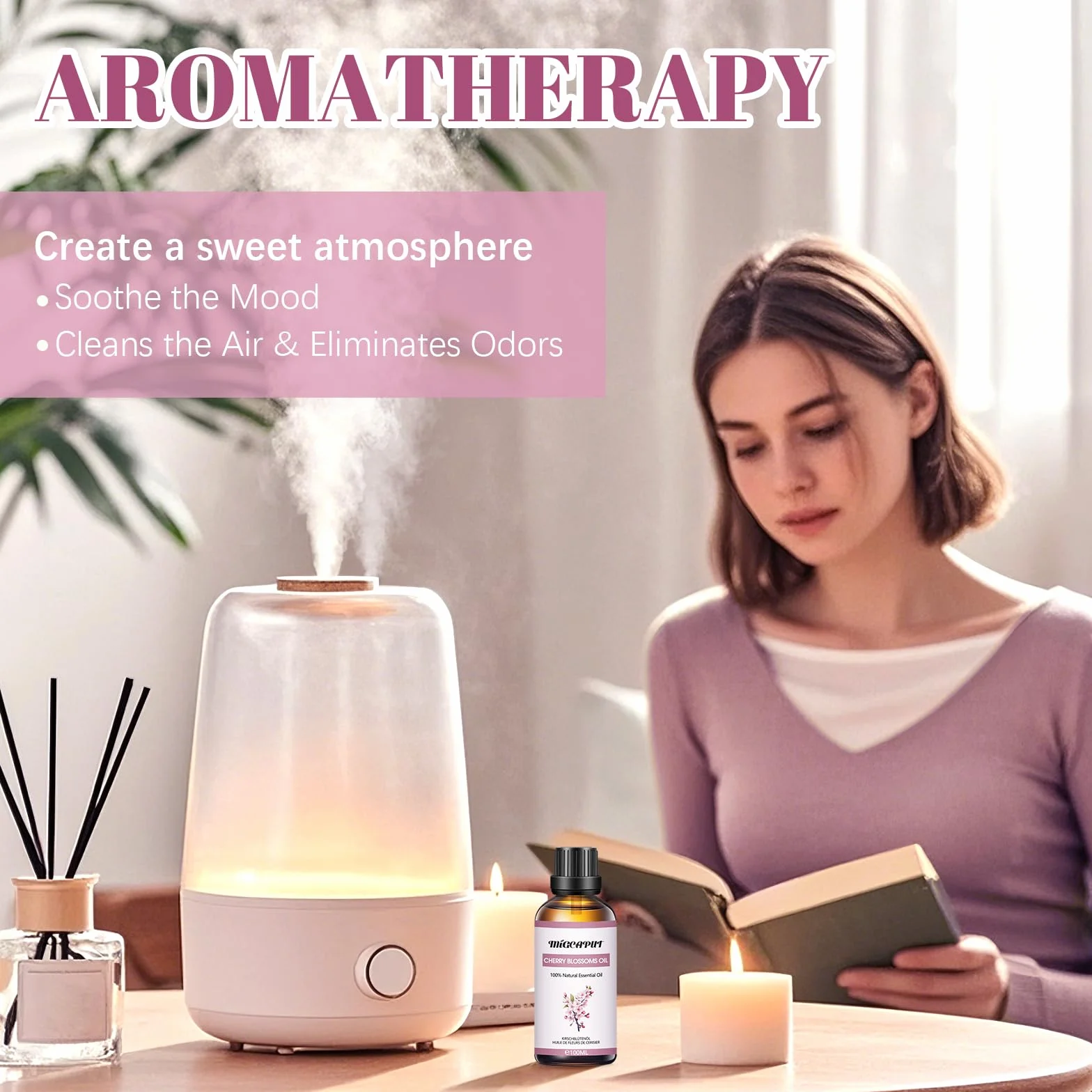 MIGCAPUT Olejek Eteryczny z Kwiatu Wiśni 100ML, Olejki do Aromaterapii Premium, 100% Naturalny Olejki Aromaterapeutyczny do Dyfuzora, SPA, Masażu, Snu, Mydła, Ręcznie Robione Świece