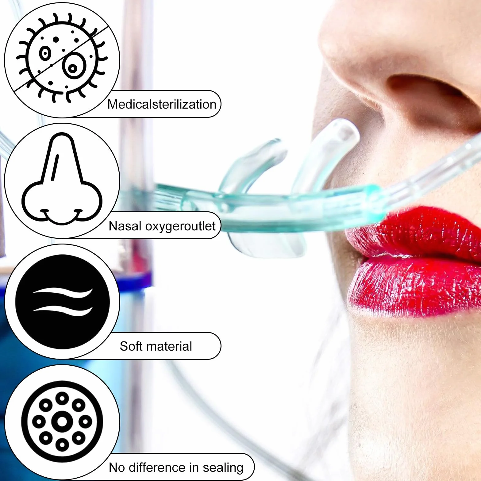 Okulary tlenowe do nosa z silikonu z wężem O2 300 cm do tlenoterapii i inhalacji