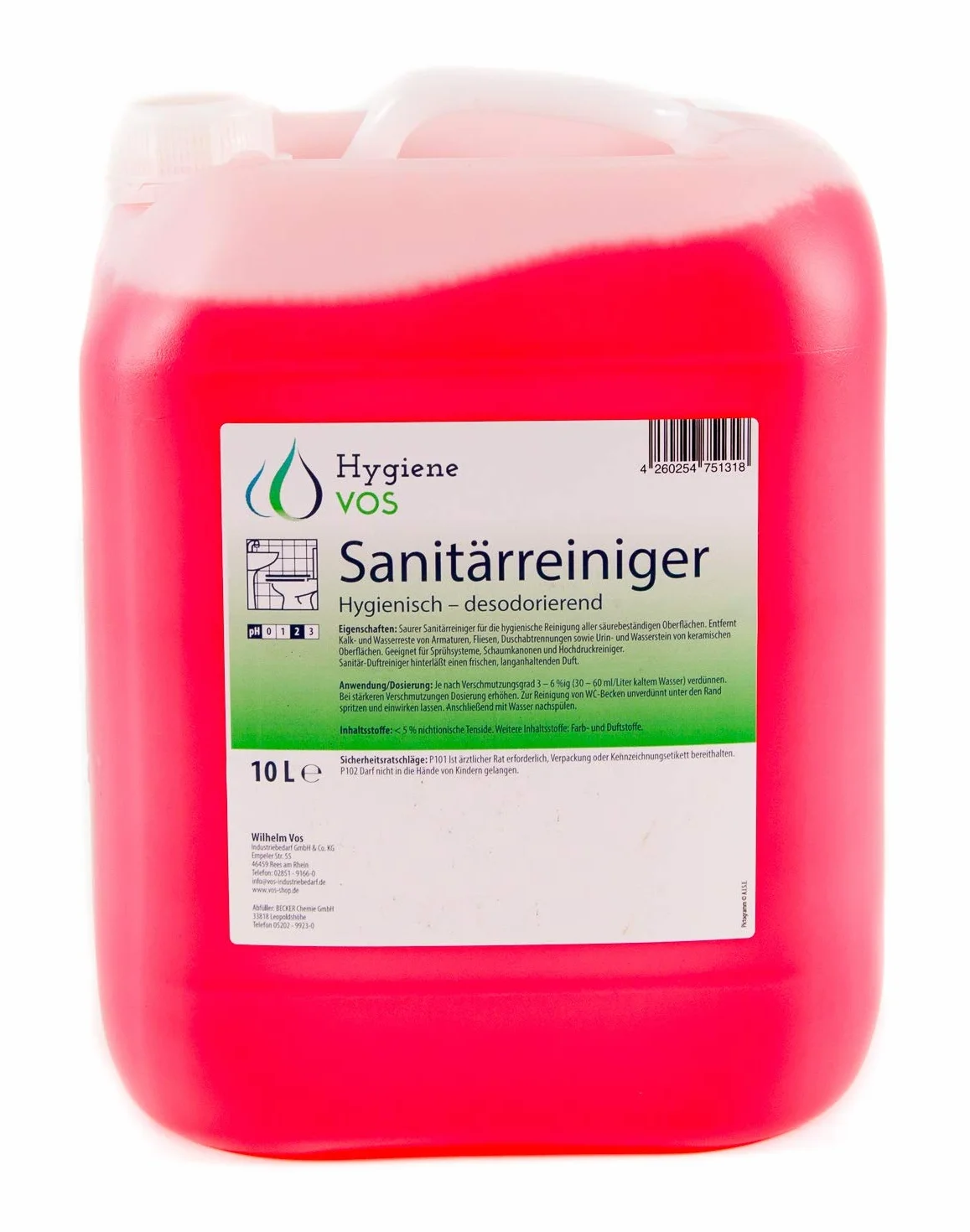 Hygiene VOS Środek do czyszczenia sanitarnego 10 litrów, środek do czyszczenia łazienki, usuwa kamień z armatury, płytek, kabin prysznicowych oraz kamień moczowy i kamień wodny. Nadaje się do myjek