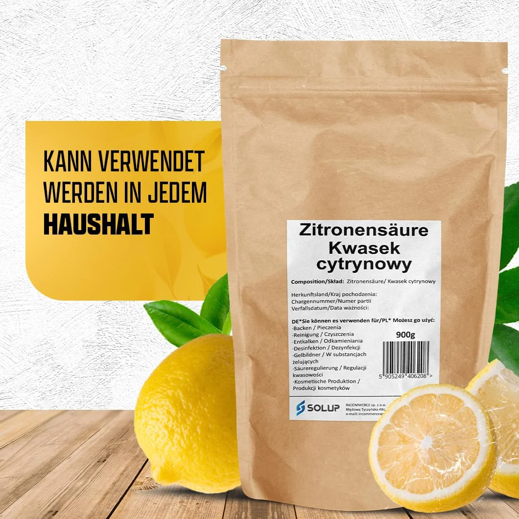Kwas cytrynowy w proszku 900 g I jakość spożywcza I czysty proszek kwasu cytrynowego I naturalny odkamieniacz w proszku do ekspresu do kawy, czajnika, pralki i gospodarstwa domowego