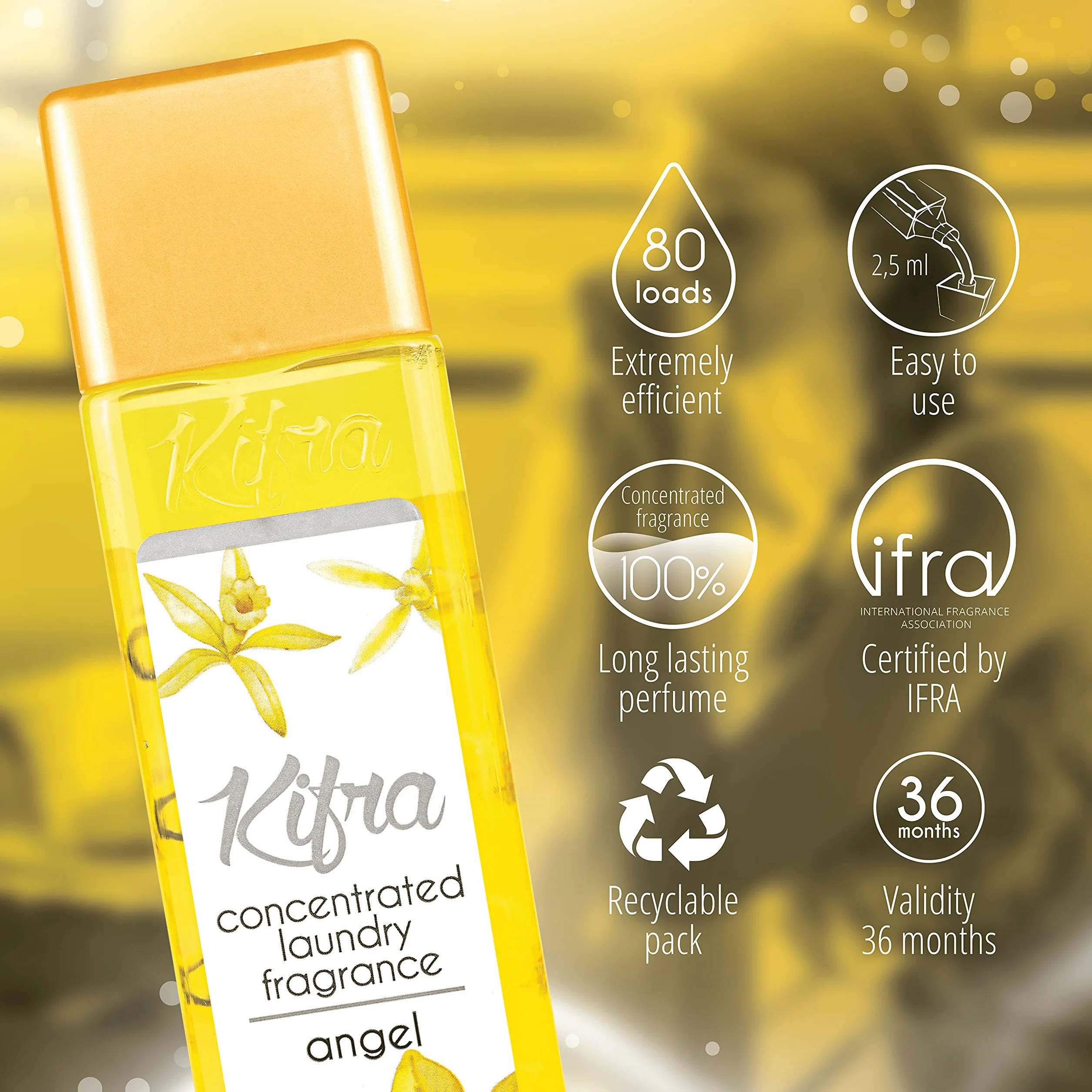 KIFRA Angel skoncentrowane perfumy do prania, 200 ml, 80 cykli prania, długotrwały zapach do prania