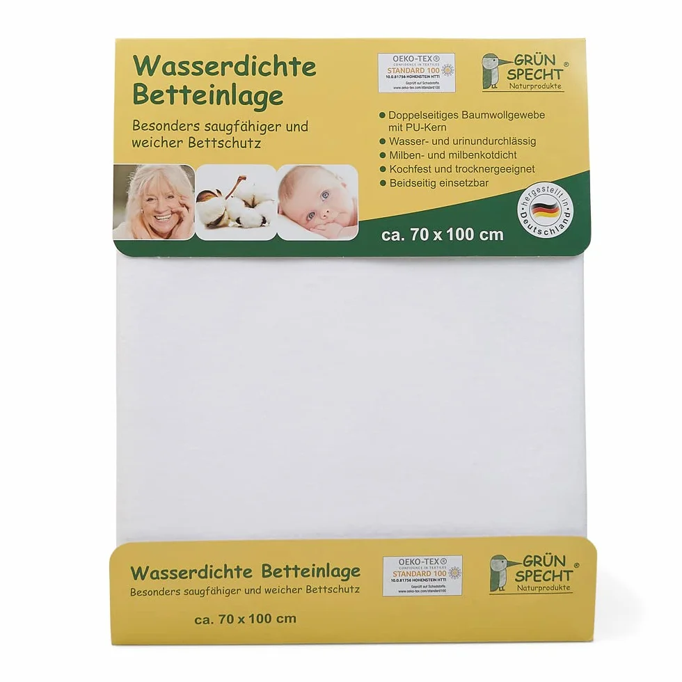 GRÜNSPECHT Naturprodukte 164-00 Wodoszczelna Wkładka do Łóżka 70 x 100 cm Biała
