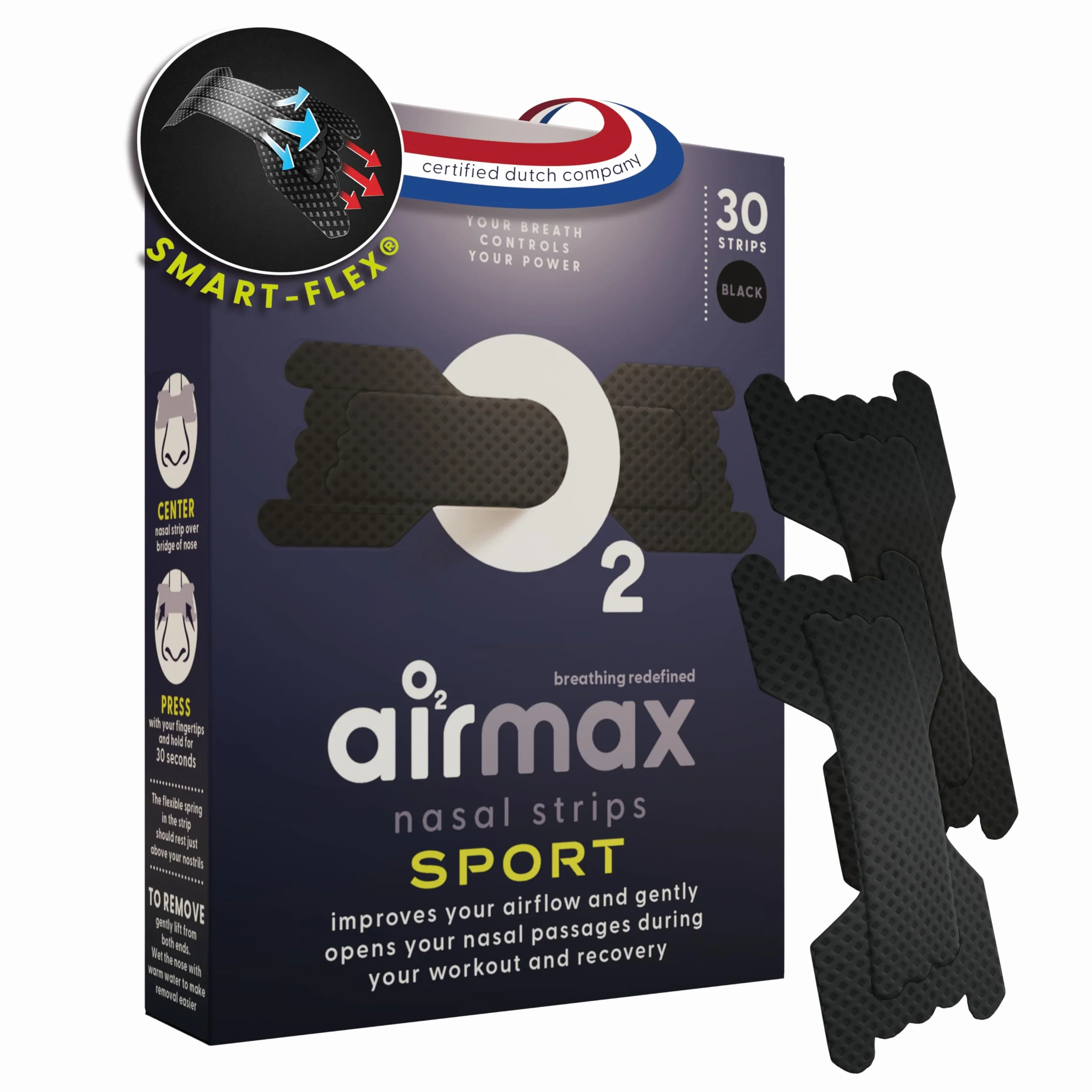 Air Max Czarne sportowe paski do nosa - 30 bardzo mocnych pasków do nosa dla lepszego oddychania - efekt natychmiastowy - bieganie, jazda na rowerze, hyrox, fitness i inne sporty - bez lateksu
