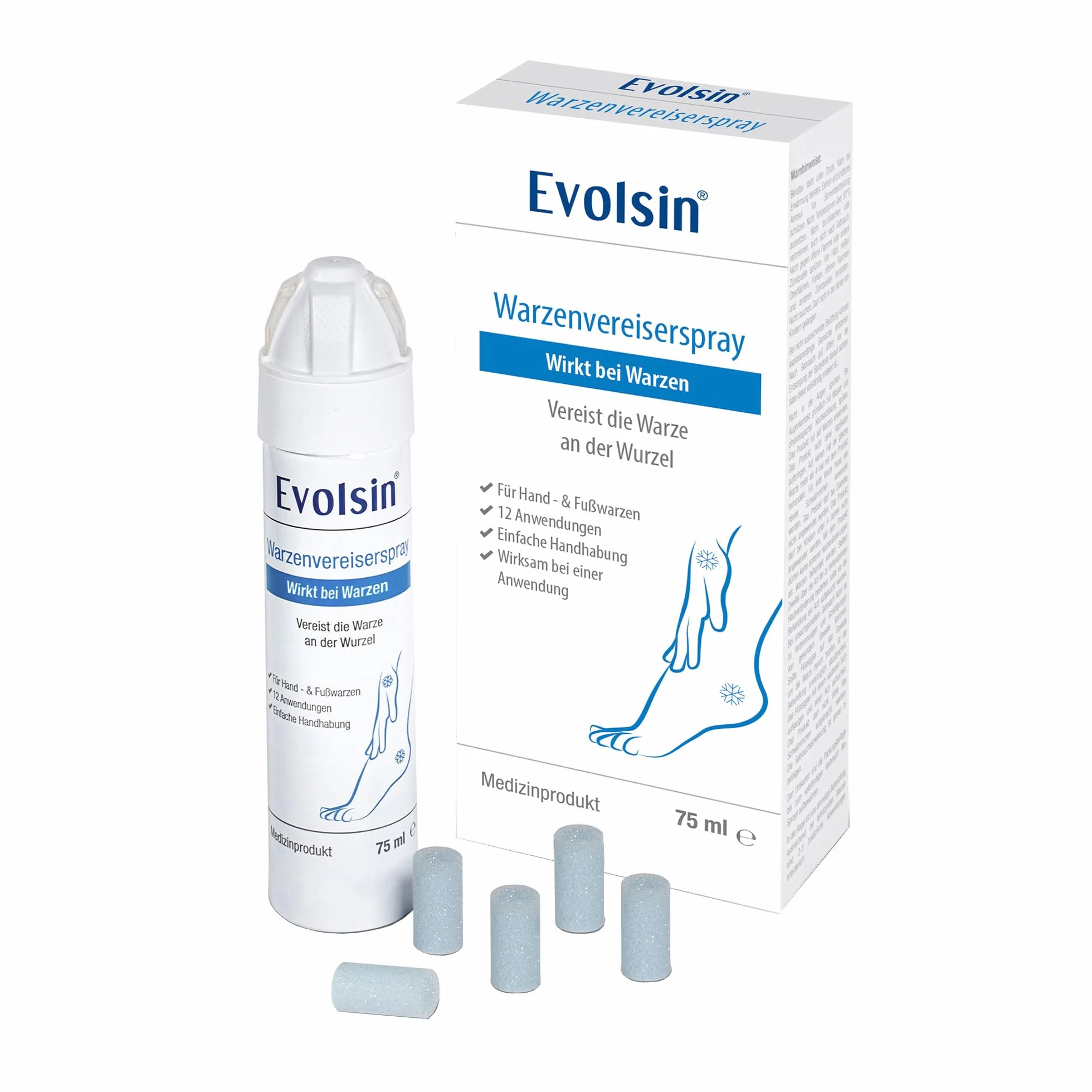 Evolsin® Kriogenizacja Przeciw brodawkom pospolitym i podeszwom I Higieniczny i bezpieczny I Klinicznie udowodniony efekt I Remedy na brodawki + 12 aplikatorów