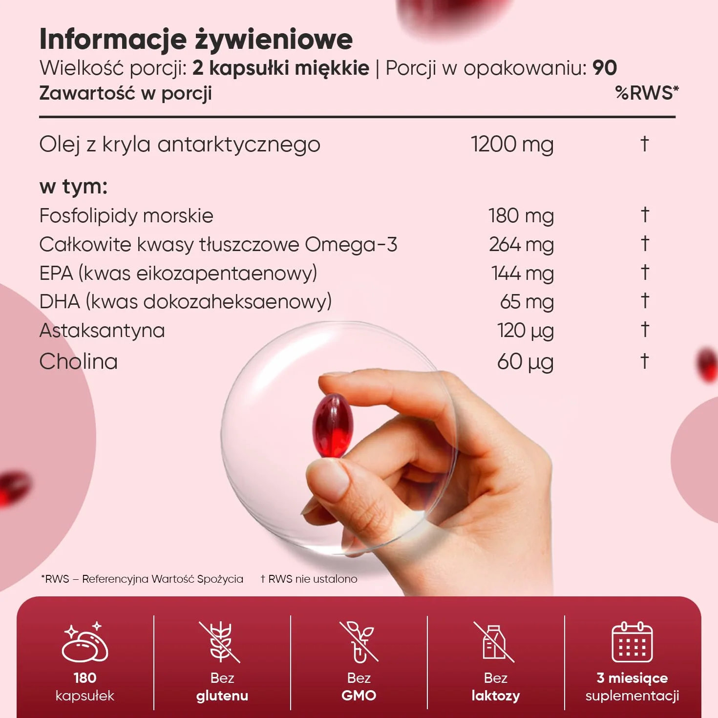 Antarktyczny Olej z Kryla Omega 3 1200 mg, 180 Kapsułek Miękkich – Źródło Omega 3 z Kryla (DHA i EPA) – Astaksantyna i Fosfolipidy Morskie, Alternatywa dla Oleju Rybnego na 3 Miesiące