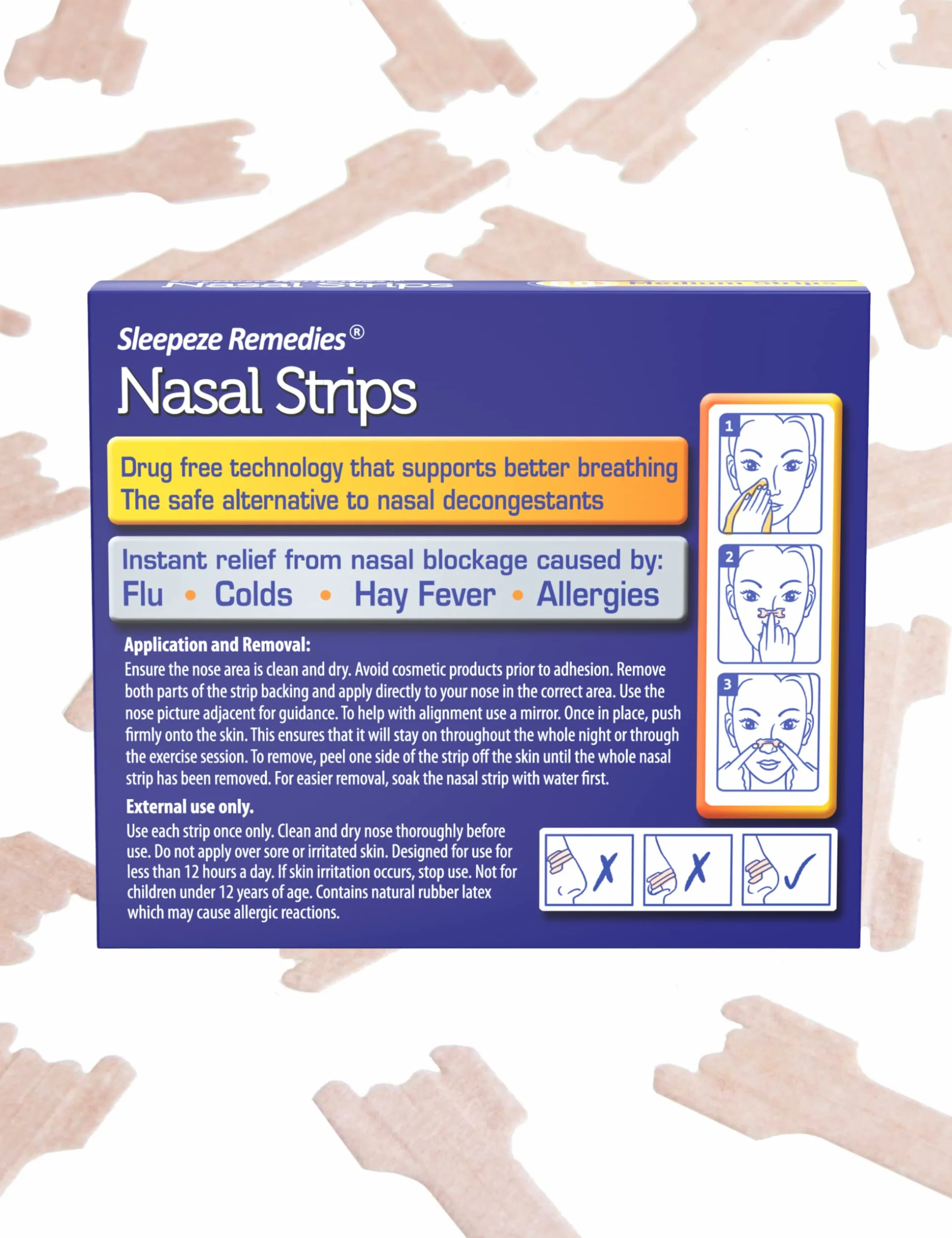 Paski do nosa S/M 60 by Sleepeze Remedies® | Chrapanie paski, aby zatrzymać chrapanie i pomóc Ci oddychać przez nos | chrapany korek ułatwiający sen bezdech i odpowiednie urządzenia przeciw chrapaniu