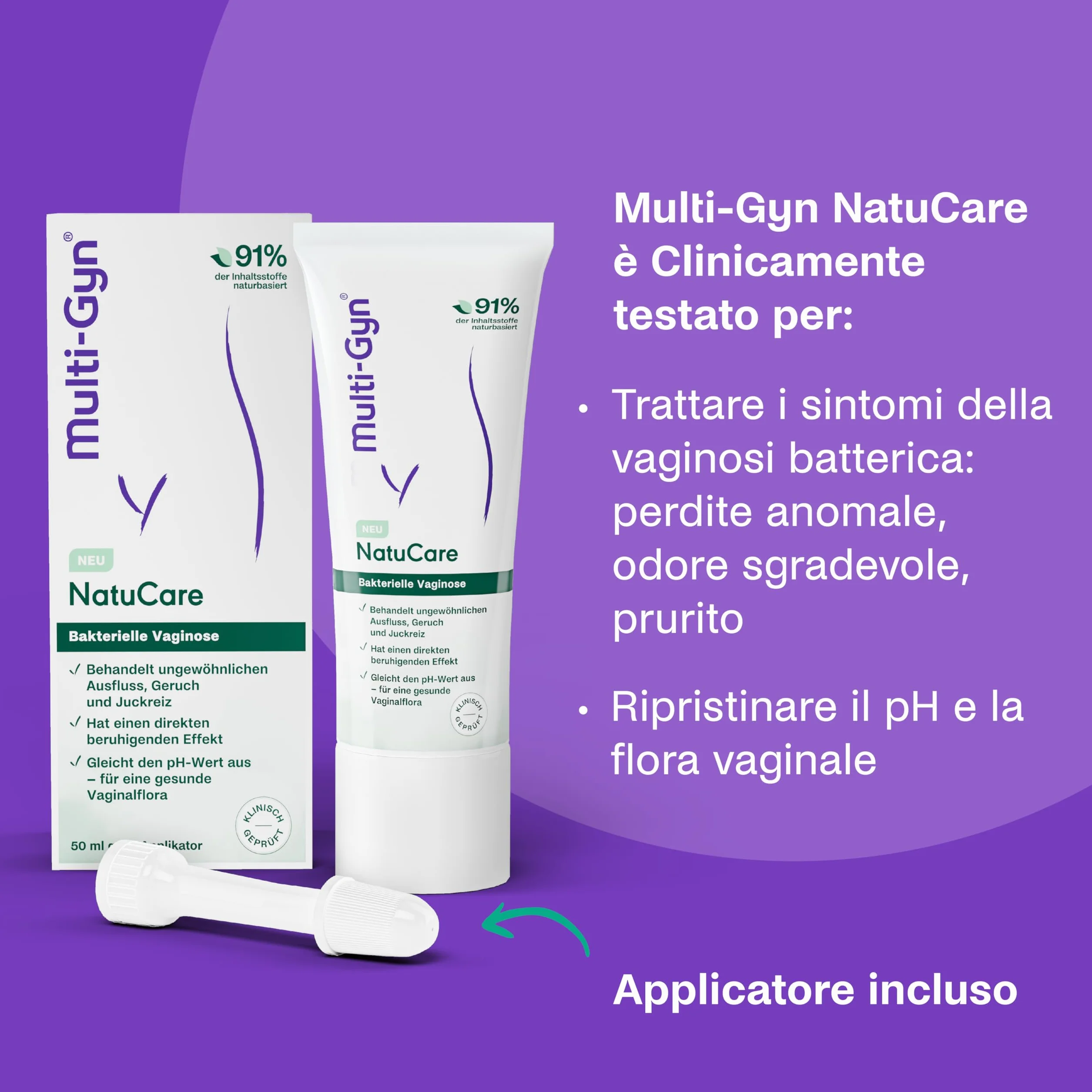 Multi-Gyn NatuCare na bakteryjne zapalenie pochwy 40 ml - infekcje bakteryjne w okolicy intymnej - Łagodzi nieprzyjemne zapachy, wydzieliny, żel intymny z kwasem mlekowym do przywracania flory - żel +
