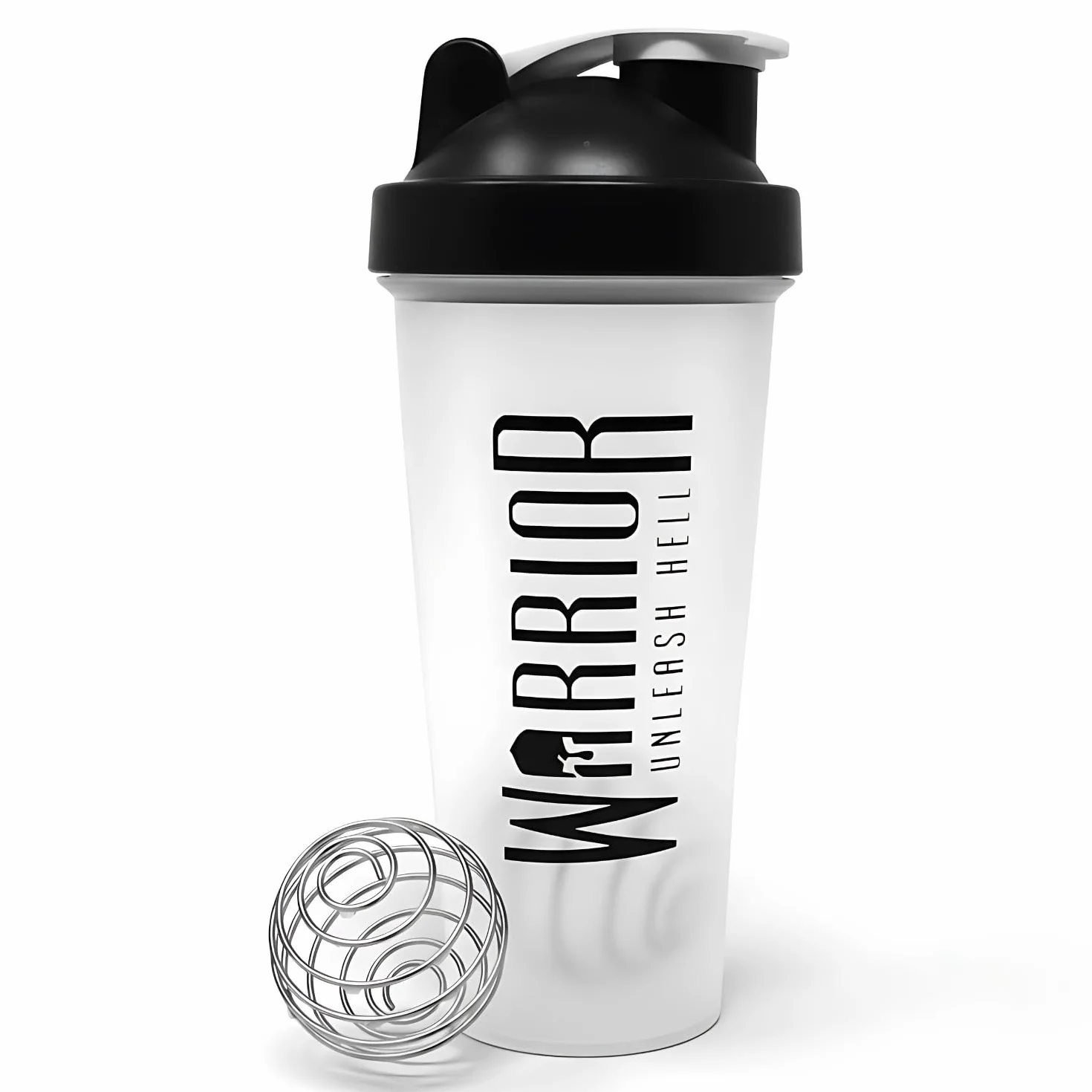 Warrior Butelka do shakera proteinowego, zawiera mieszadło druciane, 600 ml, idealna do mieszania sproszkowanych koktajli, przezroczysta, bez BPA, nadaje się do mycia w zmywarce