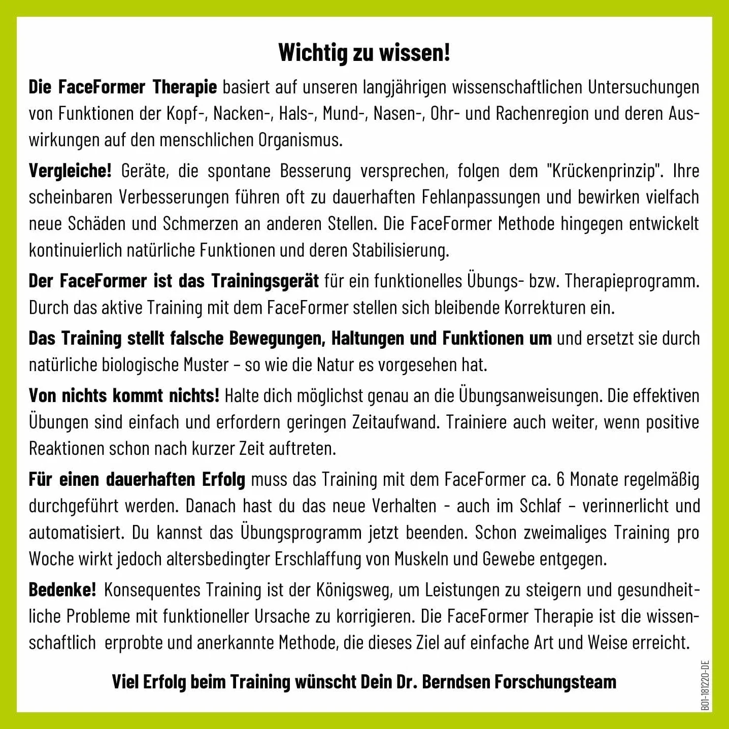 FaceFormer Zero + ONE zestaw startowy oryginalny Dr. Berndsen aplikacja treningowa na zaburzenia snu, CMD, zgrzytanie zębów, ból karku, chrapanie, bezdech senny