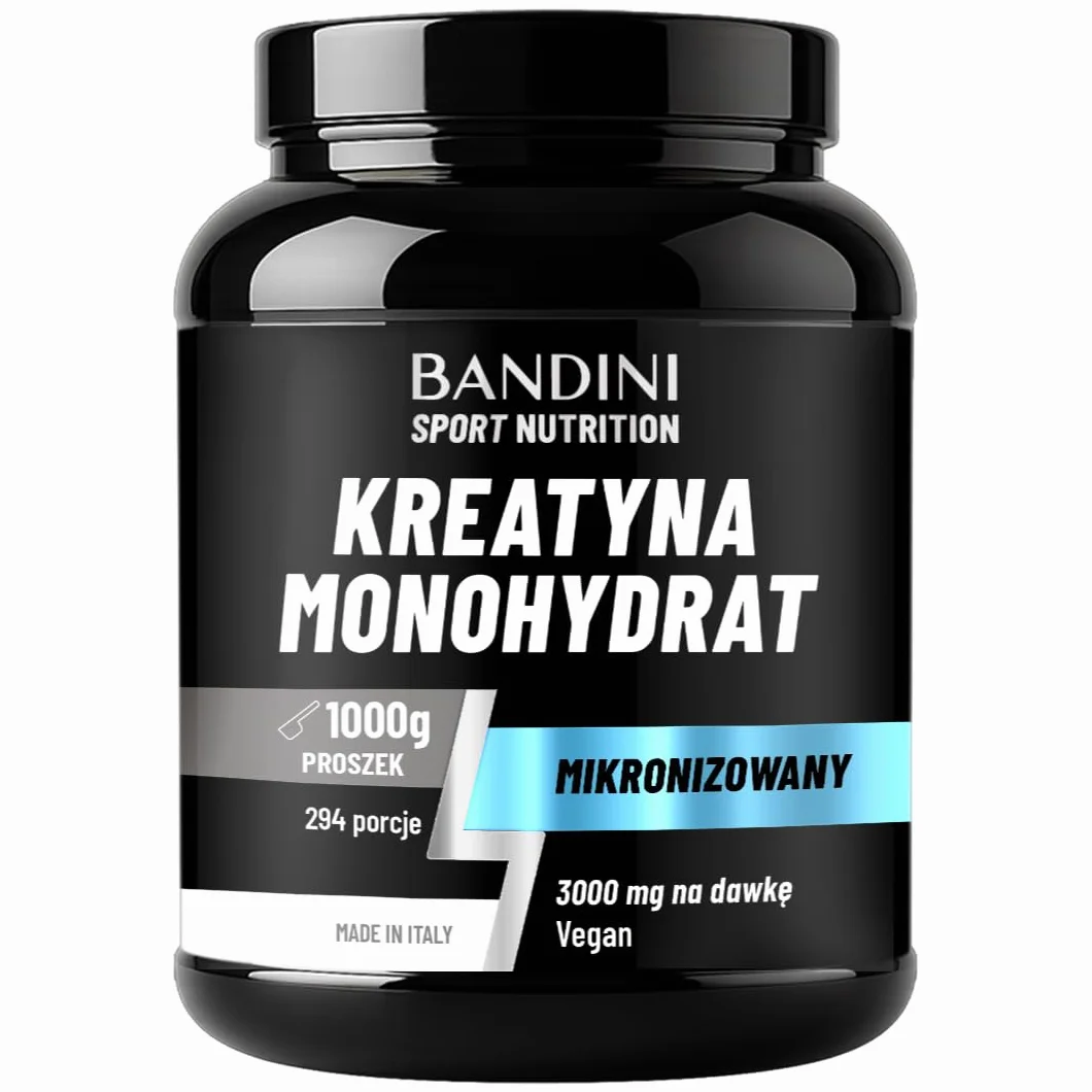 Bandini Kreatyna Monohydrate Micronised 1kg 100% czysty proszek wegański suplement diety