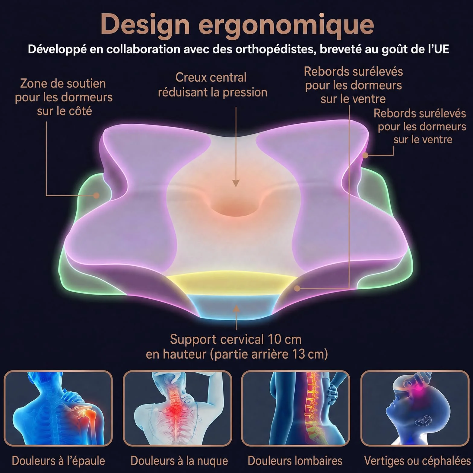 Poduszka ortopedyczna ergonomiczna wspierająca szyję szara
