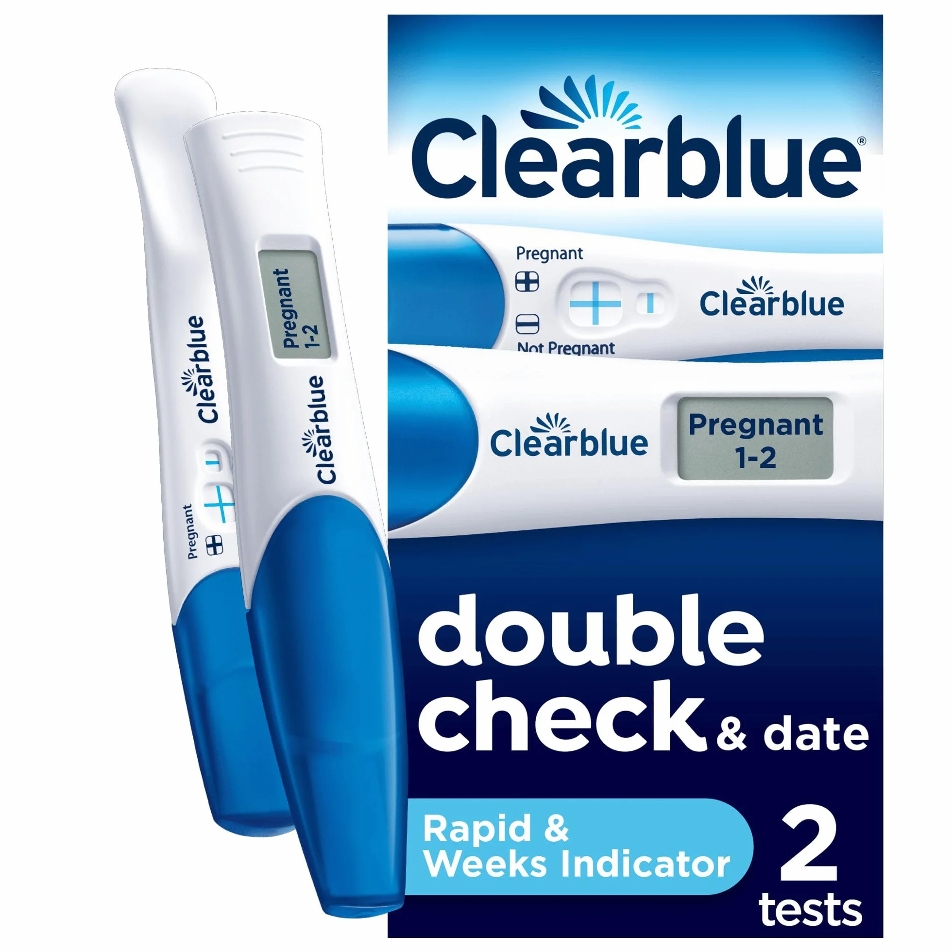Clearblue Test ciążowy Double Check & Date Combo Pack, Result As Fast As 1 Minute (Visual Stick) & Tells You How Many Weeks (Digital Stick), zestaw 2 testów (1 cyfrowy, 1 wizualny)