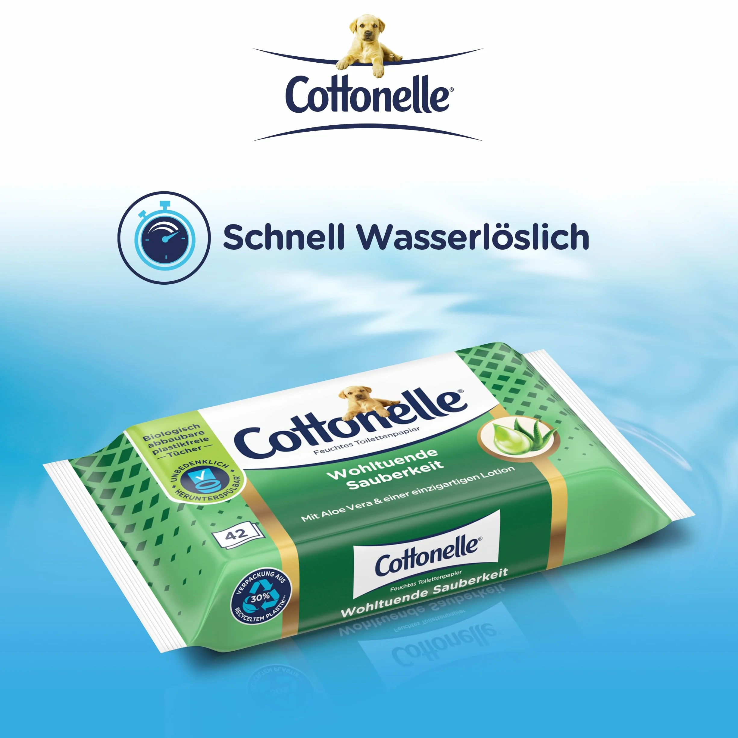 Cottonelle Wilgotny papier toaletowy, kojąca czystość, z balsamem prebiotycznym, biodegradowalny, 12 x 42 chusteczki nawilżane