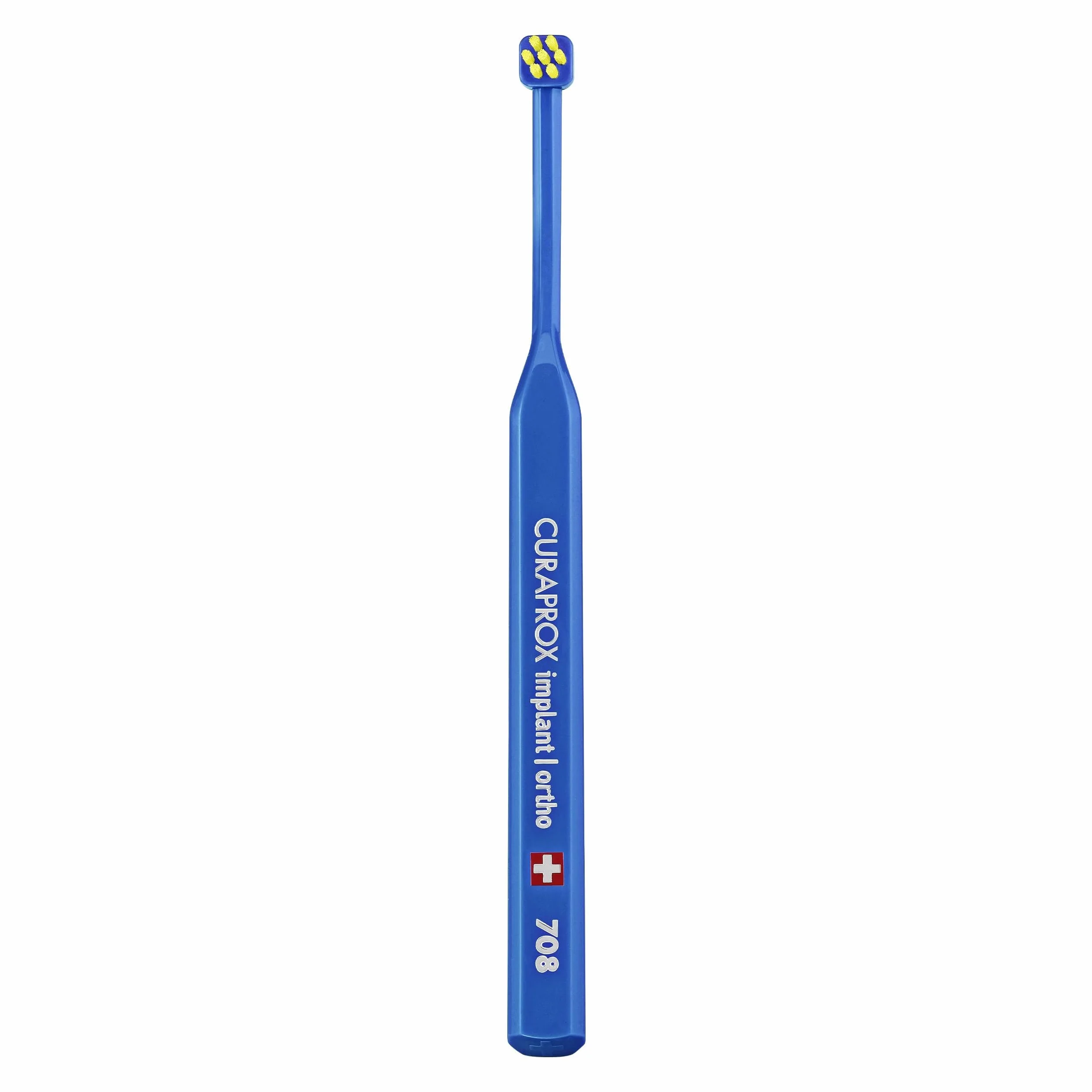 Curaprox implant toothbrush-do implantów, aparatów ortodontycznych i trudnych miejsc/Elastyczna głowica do precyzyjnego czyszczenia/Niebiesko-żółty/pojedyncze opakowanie/Made in Switzerland