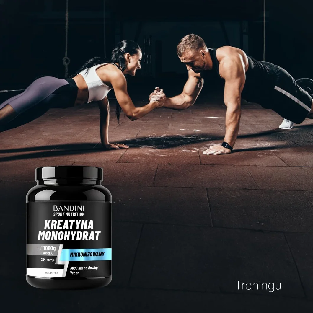 Bandini Kreatyna Monohydrate Micronised 1kg 100% czysty proszek wegański suplement diety