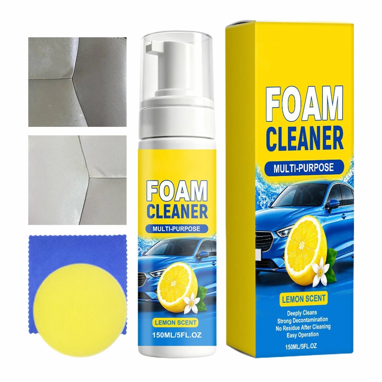 Multi Purpose Foam Cleaner, Upholstery Cleaning Spray 150 ml, All Deep Foam for Bathroom Kitchen Car Interior Countertop Toilet Furniture Use, Strong Stain Removal, Home Care Cleaning Solution