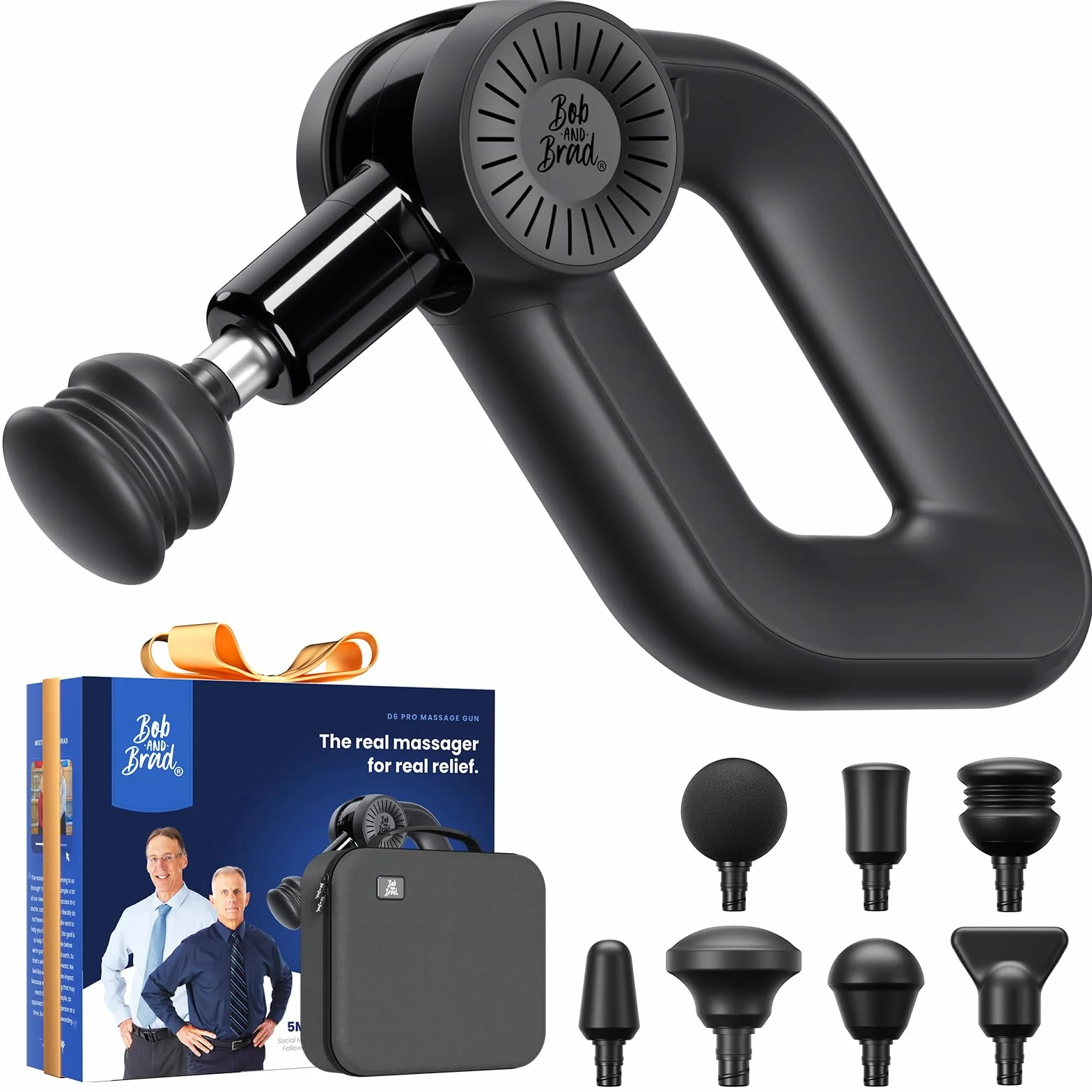 Bob and Brad D6 Pro Pistolet do Masażu, Profesjonalny do Głębokich Tkanek, Massage Gun z Wyświetlaczem OLED, 7 Nakładek, 6 Prędkości (1500-2500 RPM), na Bóle Mięśni i Relaksacyjny