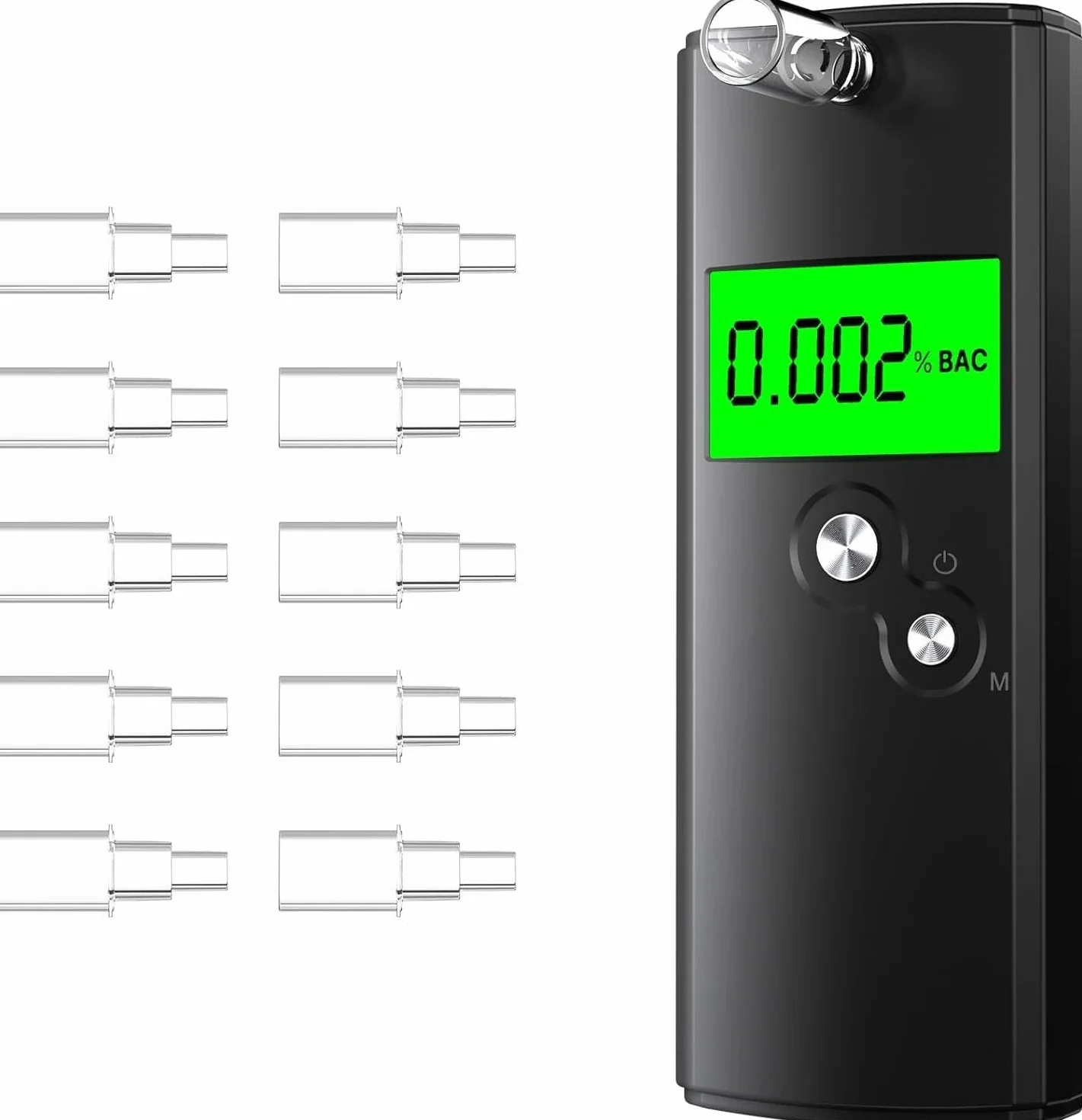 Alkomat policyjny, wysoce precyzyjny pomiar promili z cyfrowym wyświetlaczem LCD, profesjonalny alkomat, przenośny alkomat do użytku domowego i na imprezy (czarny)
