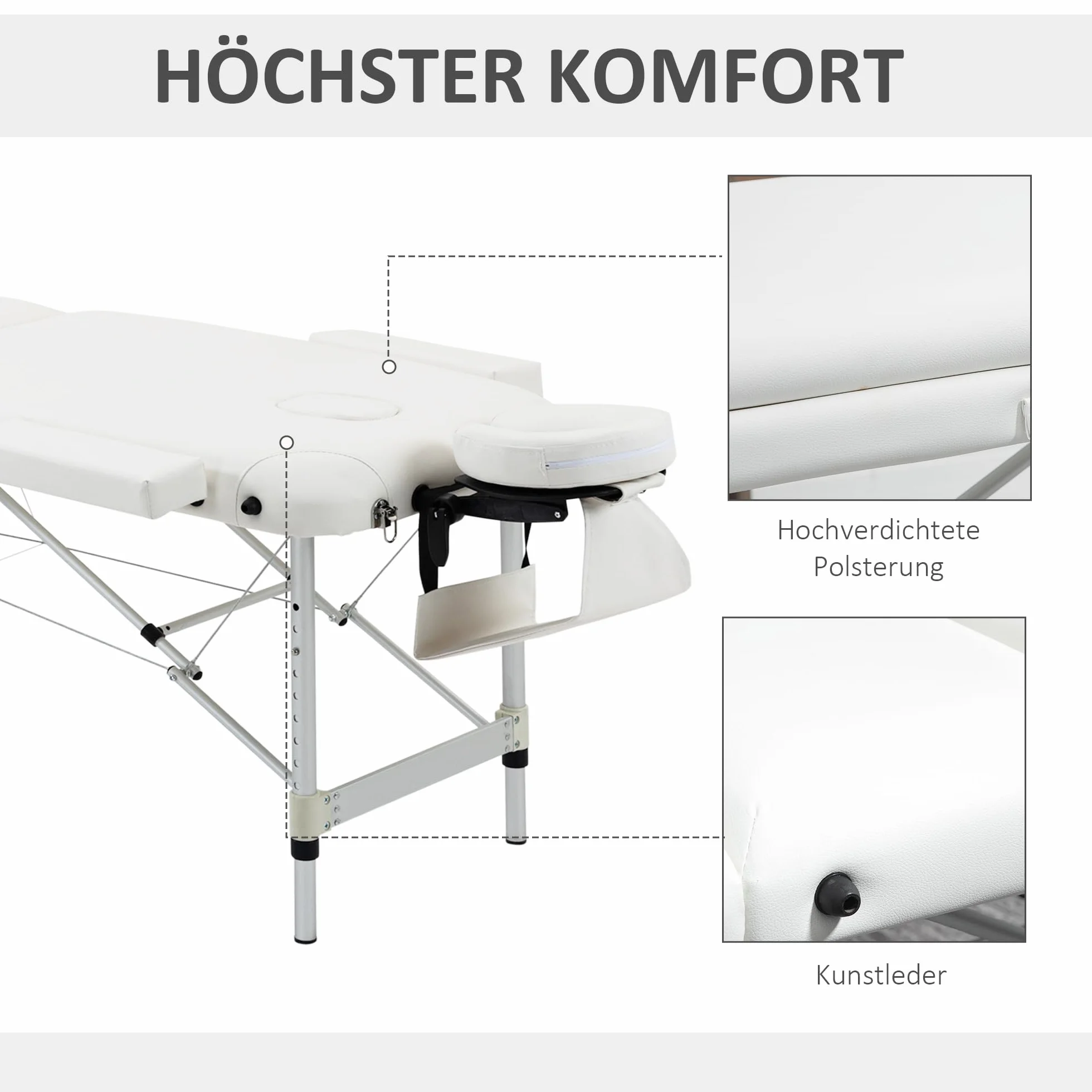 HOMCOM Stół do masażu składany z regulacją wysokości aluminium biały 215x81x61-84 cm