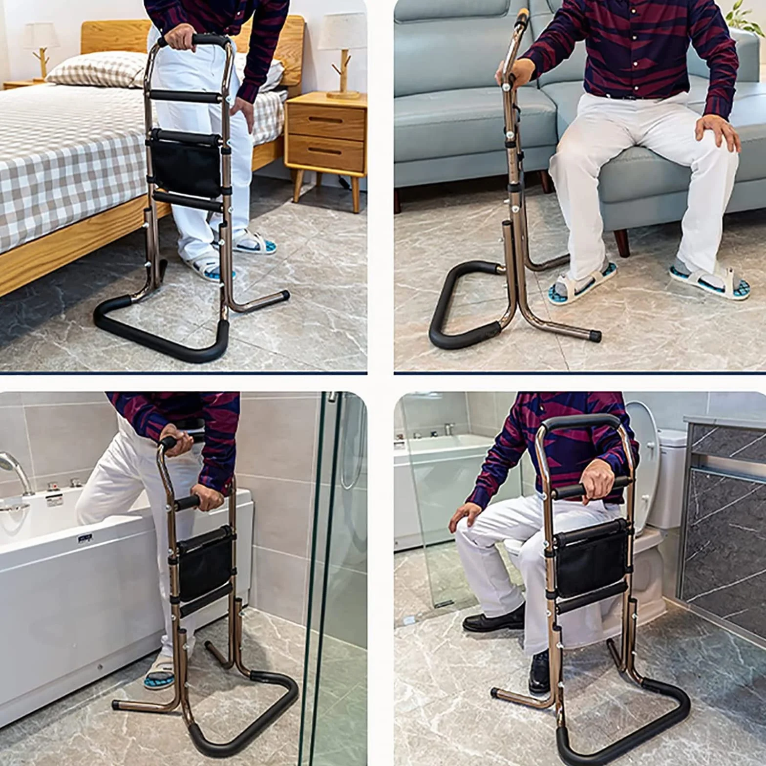 Mobile Stand Up And Sitting Aid, Height-Adjustable Grab Bar For Seniors, 4 Handles, Suction Cup, 136 Kg Load