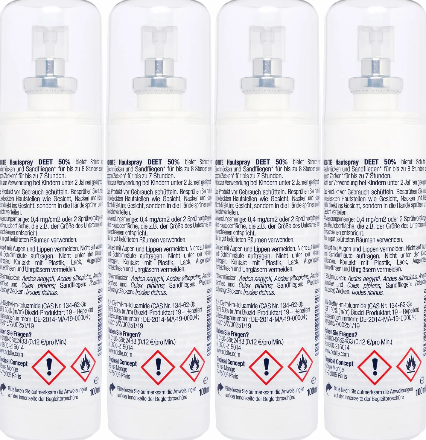NOBITE Spray do Skóry 4x100ml – Silny Środek na Komary i Kleszcze, DEET 50%