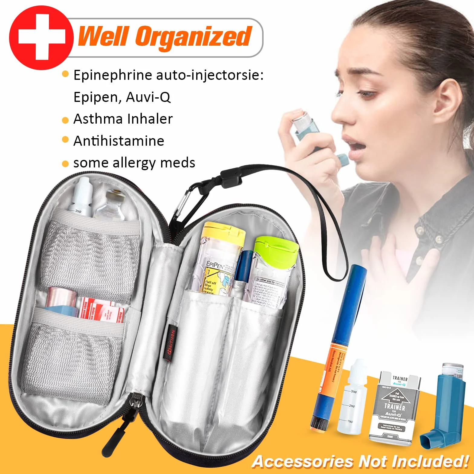 SITHON EpiPen Medyczny futerał do przenoszenia, przenośna torba ratunkowa Izolowany organizer na apteczkę na 2 EpiPens, inhalator astmy, niezbędnik medycyny alergicznej,