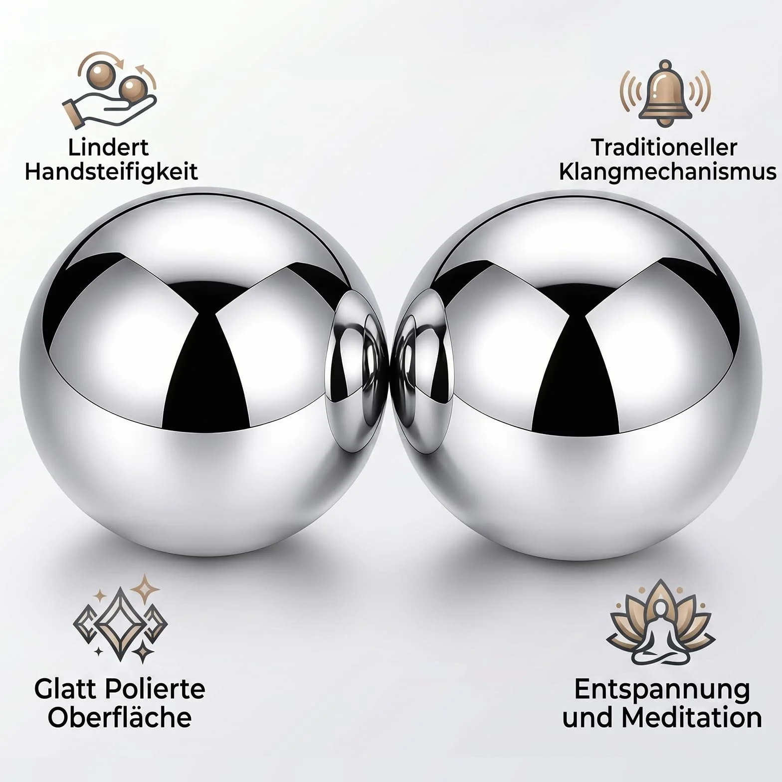 Qi Gong metalowe kulki 38 mm – kulki dźwiękowe do relaksu i medytacji – kulki treningowe Qi Gong dla początkujących i seniorów – przyjemna kula dźwiękowa z pudełkiem na prezent (kolor srebrny