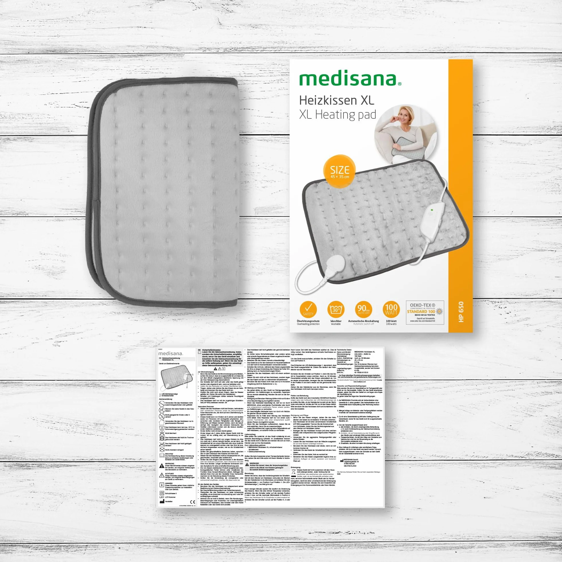 Medisana HP 650 XL poduszka grzewcza, 45 x 35 cm, poduszka grzewcza na plecy z 4 ustawieniami temperatury, poduszka grzewcza z zabezpieczeniem przed przegrzaniem, automatyczne wyłączanie, zmywalna