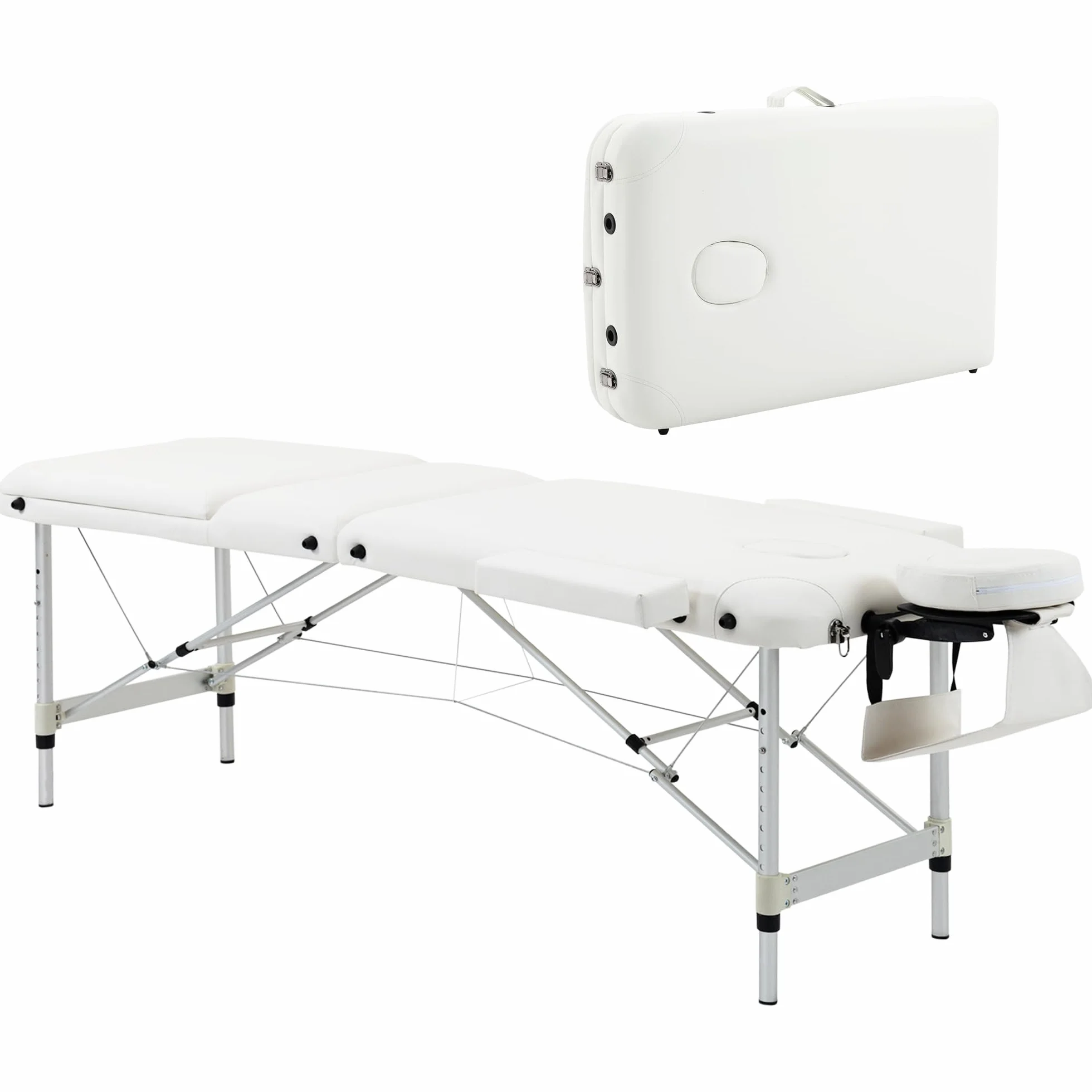 HOMCOM Stół do masażu składany z regulacją wysokości aluminium biały 215x81x61-84 cm