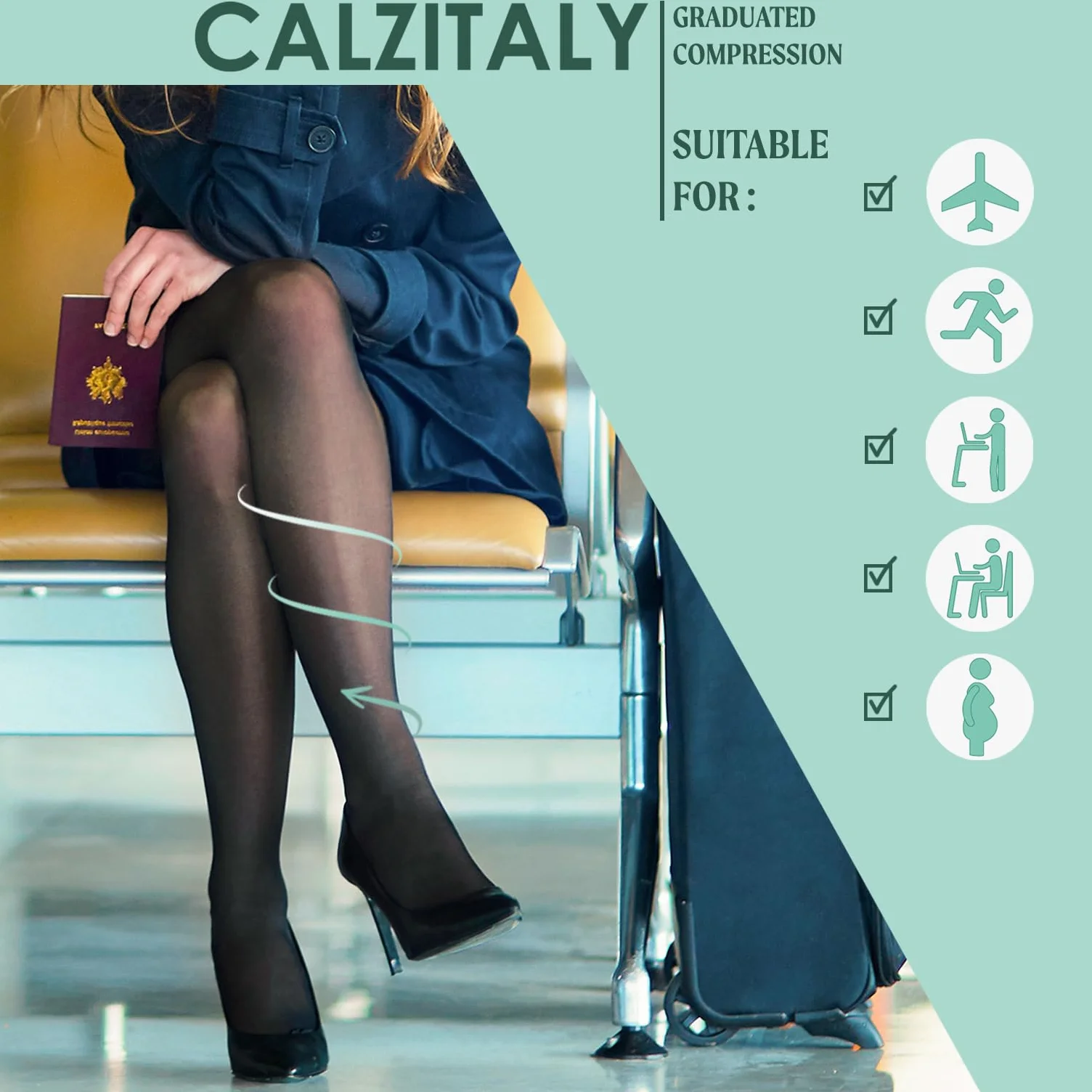 Pończochy Medyczne Kompresyjne 15-21 mmHg 140 DEN CALZITALY Czarny Naturalny S M L XL