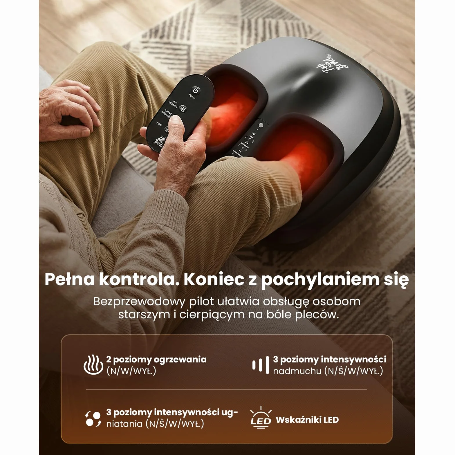 BOB AND BRAD Lite Masażer do Stóp z Podgrzewaniem, Shiatsu i Kompresją - Elektryczny Masażer Ugniatający na Ból Stóp i Haglund, Rozmiar do 45, Pomysł na Prezent