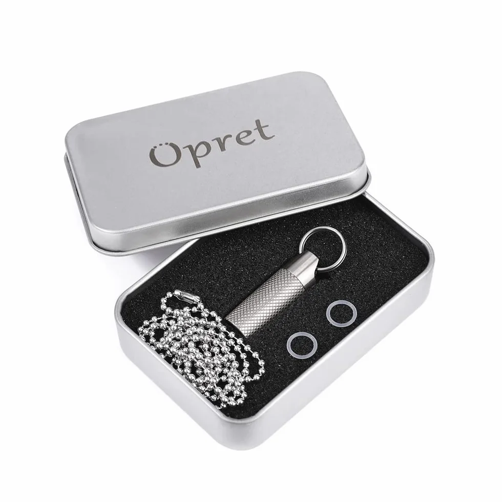 Opret Mini tytanowe metalowe pudełko na tabletki, małe, z brelokiem, wodoodporne, lekkie, do podróży na świeżym powietrzu, pudełko na tabletki, małe tabletki, pudełko na tabletki