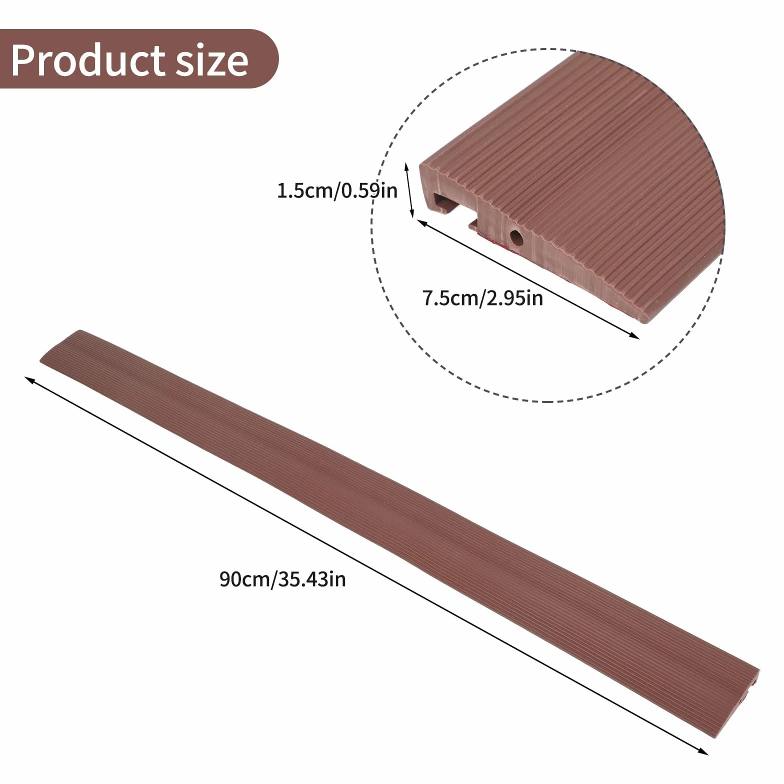 Rampa progowa dla wózków inwalidzkich PCW z kanałem kablowym 7,5x1,5x90 cm brązowa