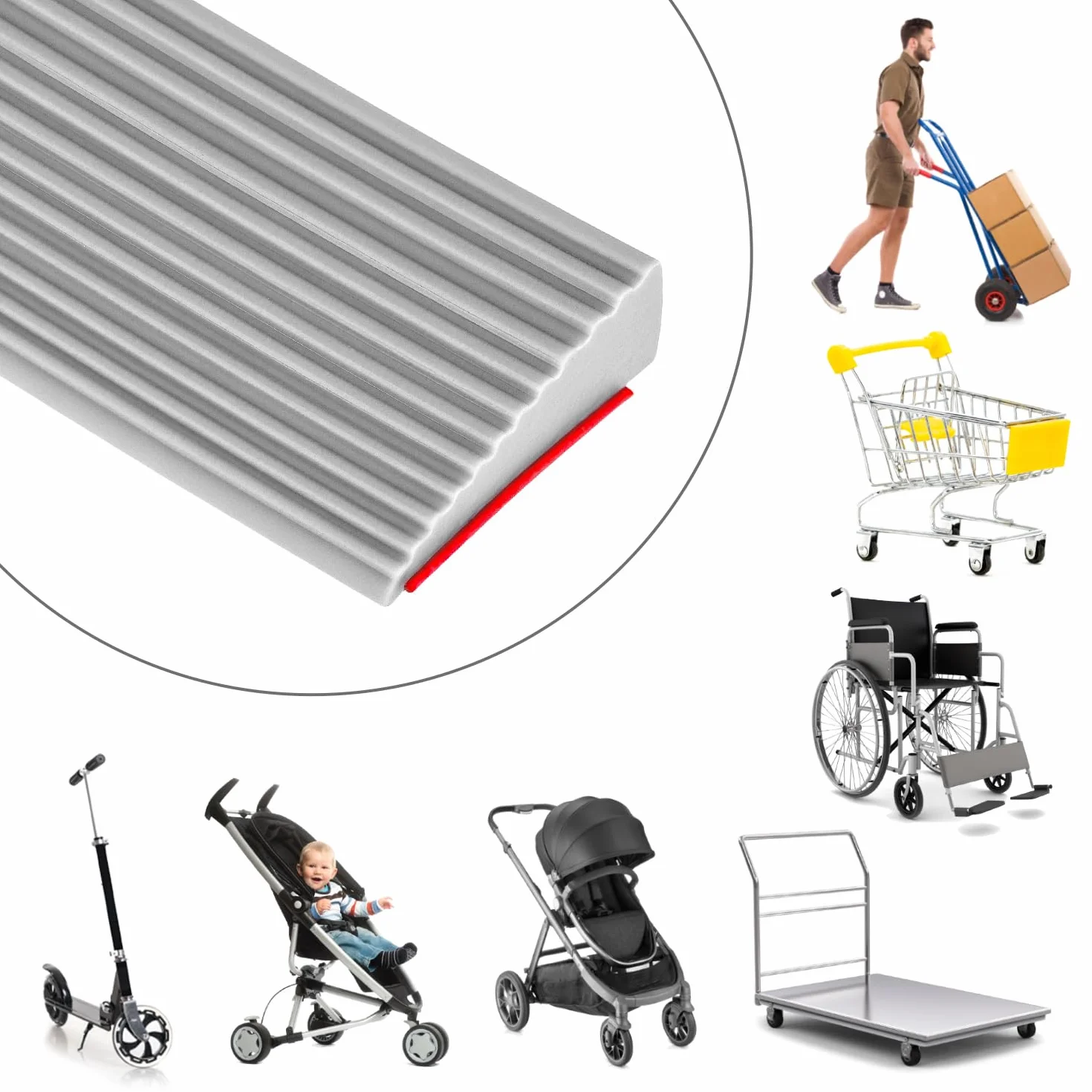 QWORK® Rampa progowa 1M, szara, samoprzylepna rampa dla wózków inwalidzkich z gumy, antypoślizgowa, wysokość 1,5 cm, do wózków inwalidzkich, skuterów i zamiatarek