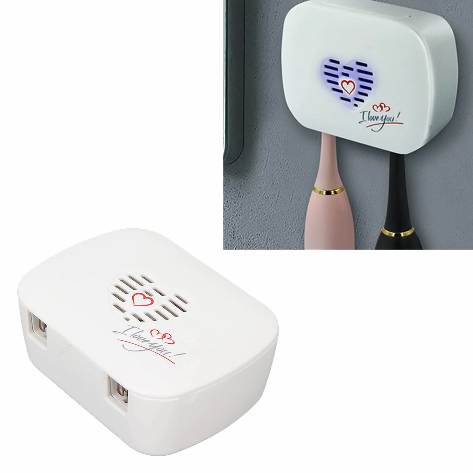 Środek do czyszczenia szczoteczek UV, przenośny uchwyt na środek dezynfekujący do głębokiej szczoteczki do zębów Organizer Case, naścienny ładowanie USB 2 gniazda łazienkowe szczoteczki do zębów Stoja