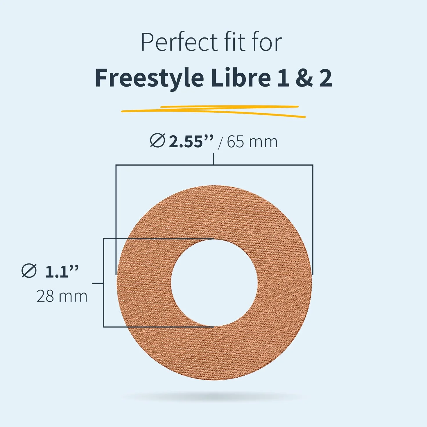 MySweetStitch | Plaster do sensora Freestyle Libre 1 & 2 z otworem wentylacyjnym | Wodoodporny i przyjazny dla skóry (10 sztuk) | okrągły | na zewnątrz: Ø 65mm, wewnątrz Ø 28mm | Beżowy