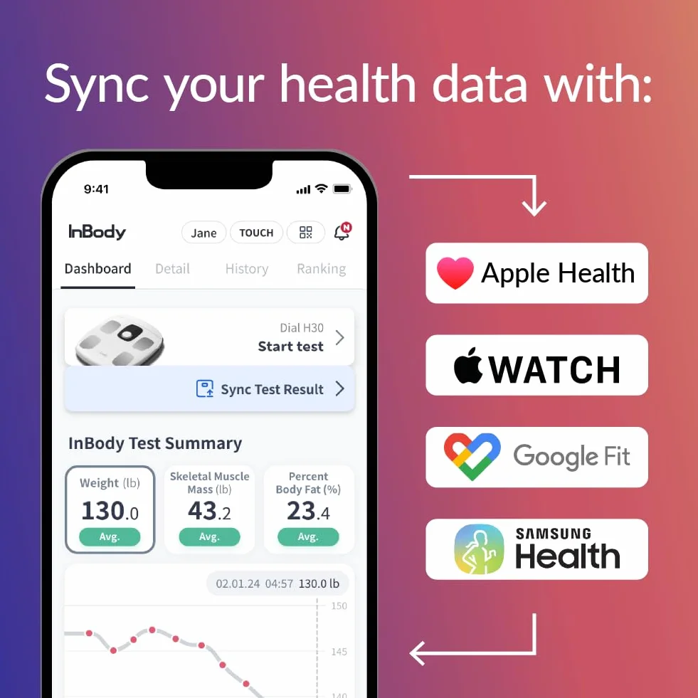 InBody Dial H30 Waga składu ciała | Inteligentna waga z BMI, tkanką tłuszczową, masą mięśniową | Waga z aplikacją | Urządzenie do pomiaru tkanki tłuszczowej