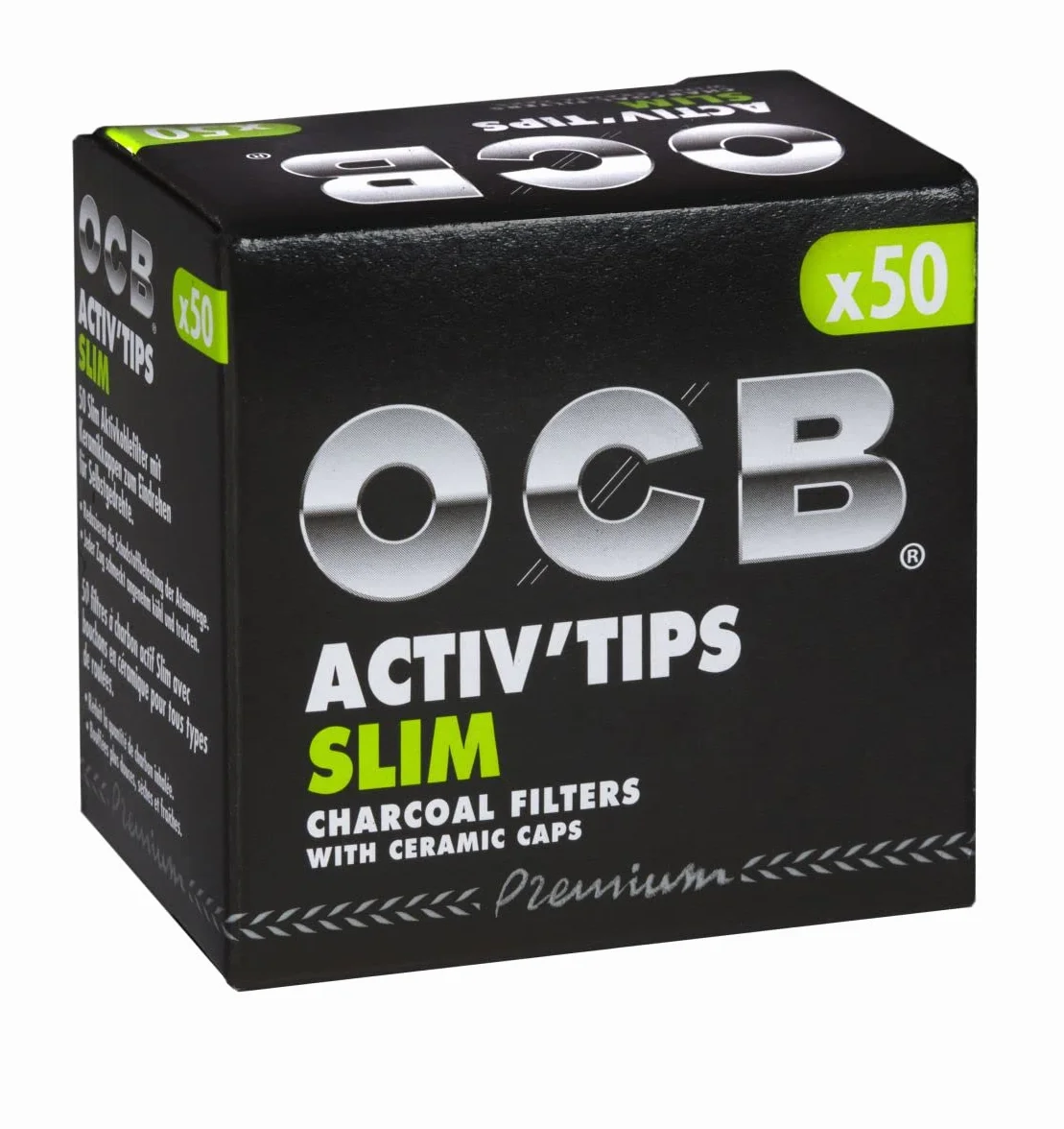 OCB 19822 ActivTips Slim 7 mm filtr z węglem aktywnym z ceramicznymi nasadkami, 10 x 50 sztuk, papier