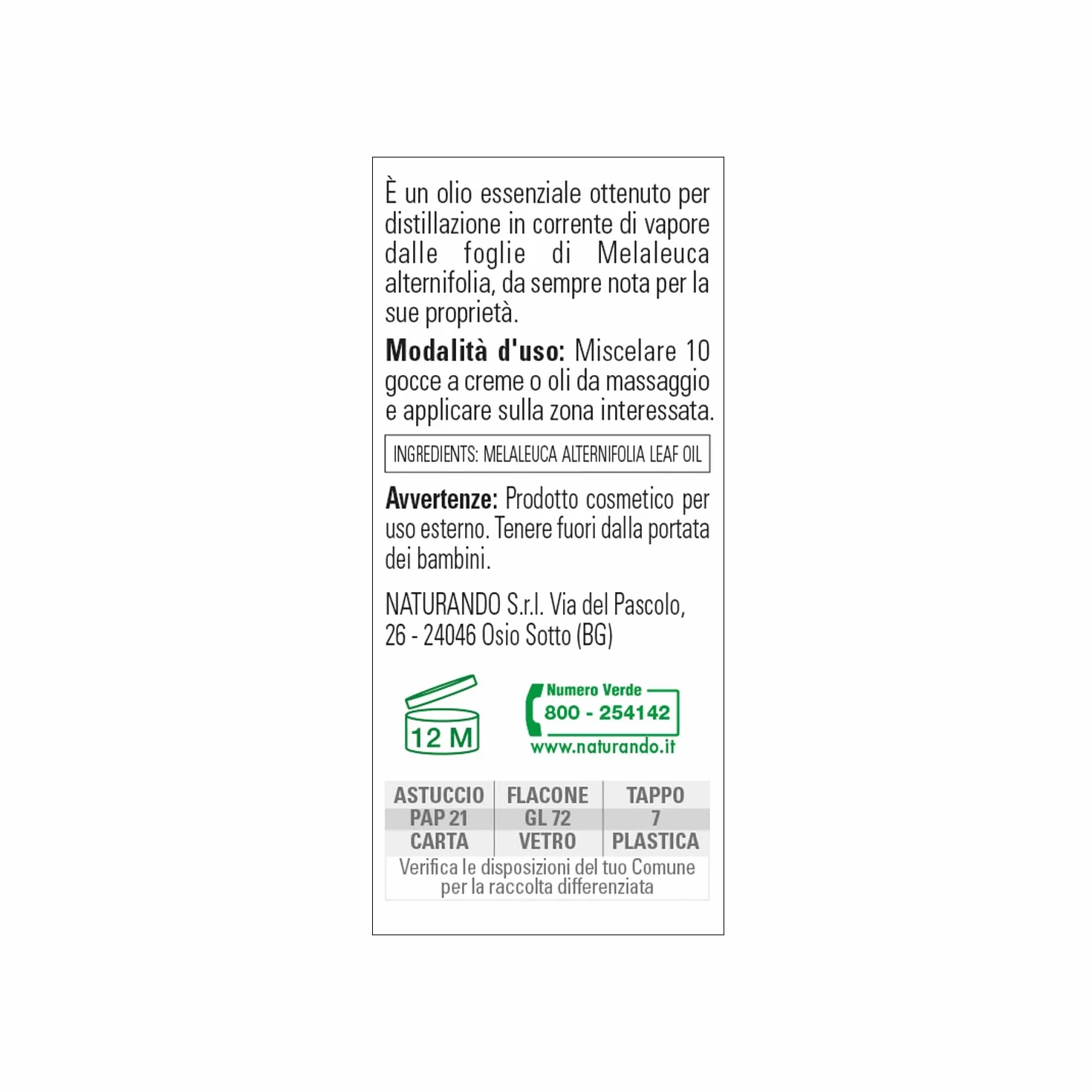 Naturando Olejek z Drzewa Herbacianego 10 ML Czysty Olejek Eteryczny 100% Melaleuca Alternifolia