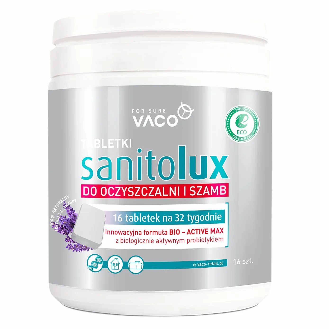 ECO Sanitolux - Bioaktywator do oczyszczalni i szamb w tabletkach (wystarczy na 32 tygodnie) - 16 szt.