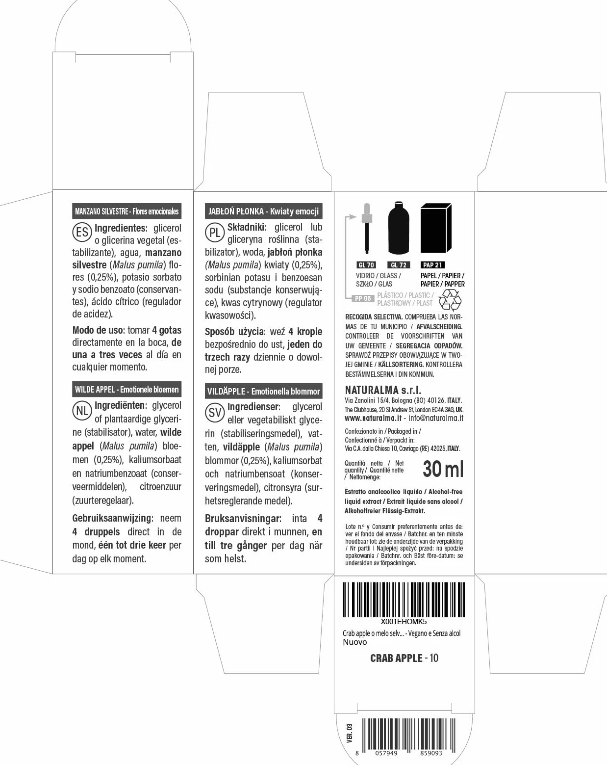 Crab apple lub Jabłoń płonka (Malus pumila) Kwiaty emocji lub Kwiaty Bacha Naturalma - Krople 30 ml - Płynny ekstrakt bezalkoholowy - Esencje kwiatowe - Wegański